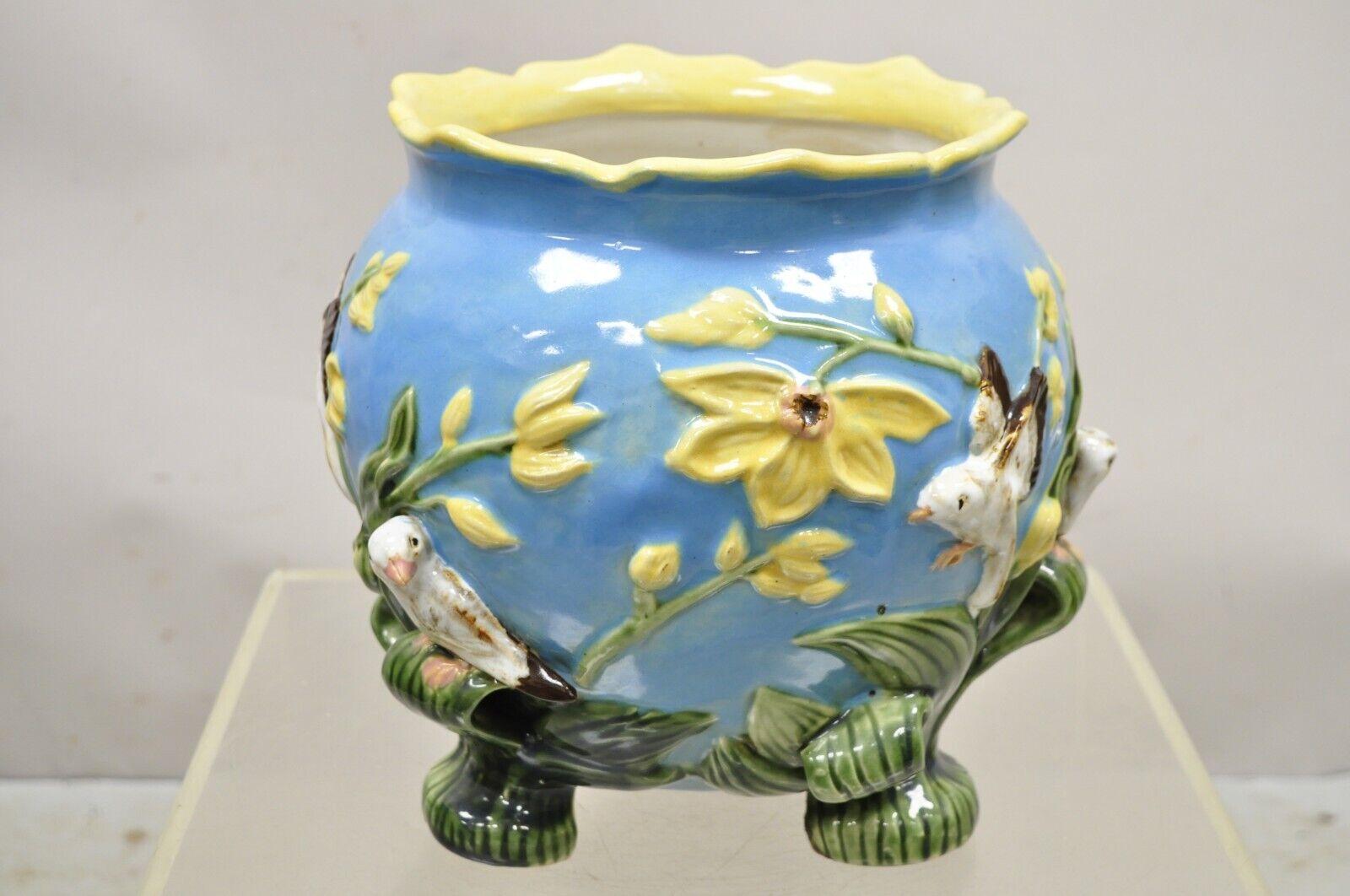 Mid-Century Modern Art Nouveau George Jones Majolica Style Jardiniere Birds Cachepot Flower Pot