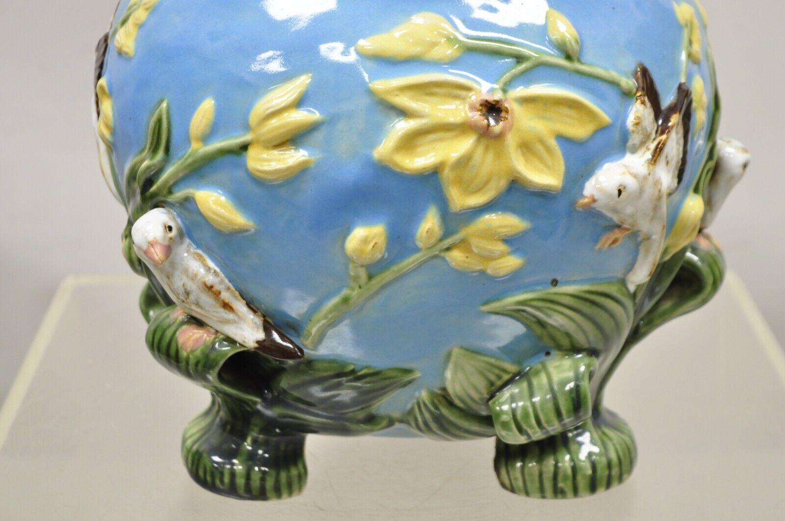 Ceramic Art Nouveau George Jones Majolica Style Jardiniere Birds Cachepot Flower Pot