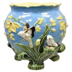Vintage Art Nouveau George Jones Majolica Style Jardiniere Birds Cachepot Flower Pot