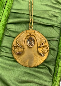 Art Nouveau George Steere Swan Phoenix Bird Locket Necklace Antique Belle Epoque