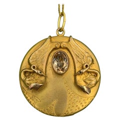 Art Nouveau George Steere Swan Phoenix Bird Locket Necklace Antique Belle Epoque