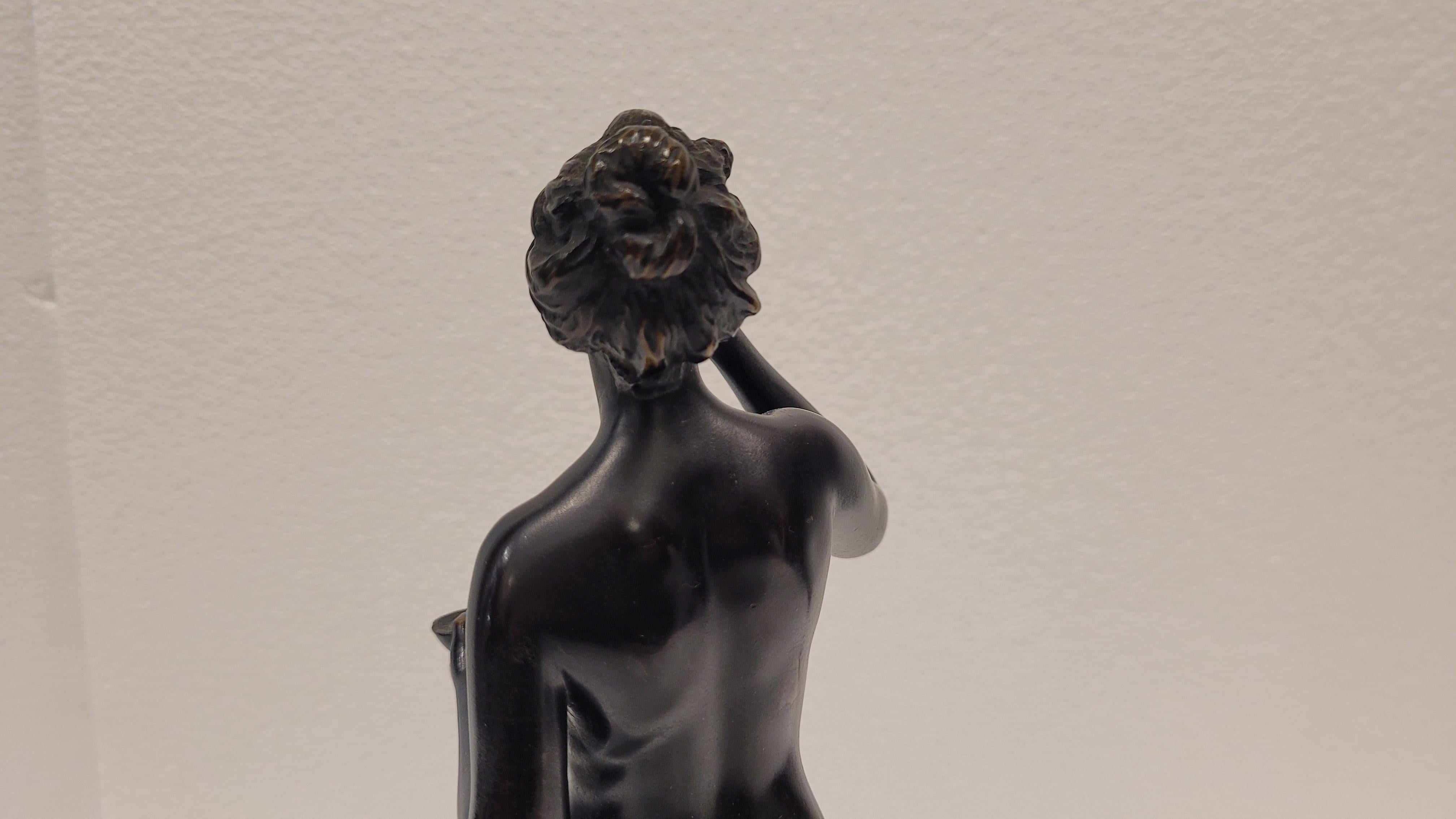 Art Nouveau German Bronze Sculpture Naked woman blowing bubbles 9