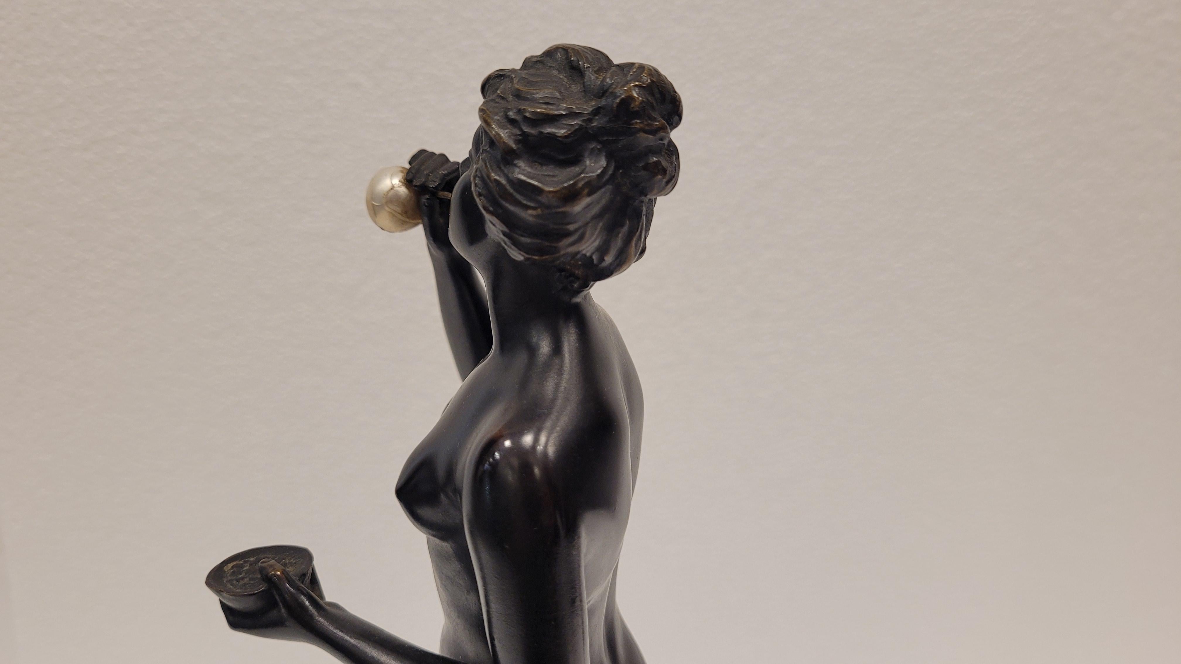 Art Nouveau German Bronze Sculpture Naked woman blowing bubbles For Sale 10