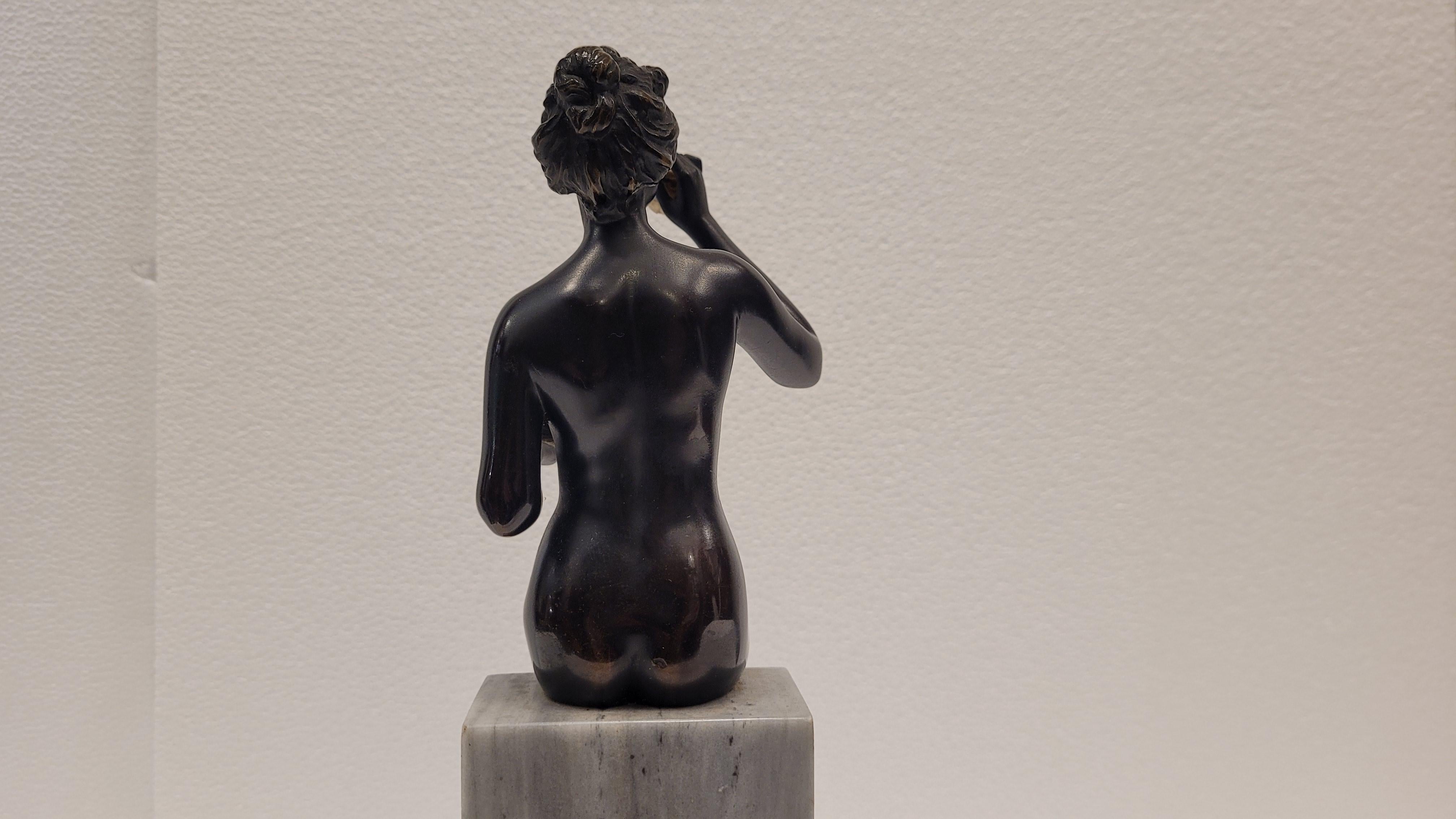 Art Nouveau German Bronze Sculpture Naked woman blowing bubbles For Sale 11