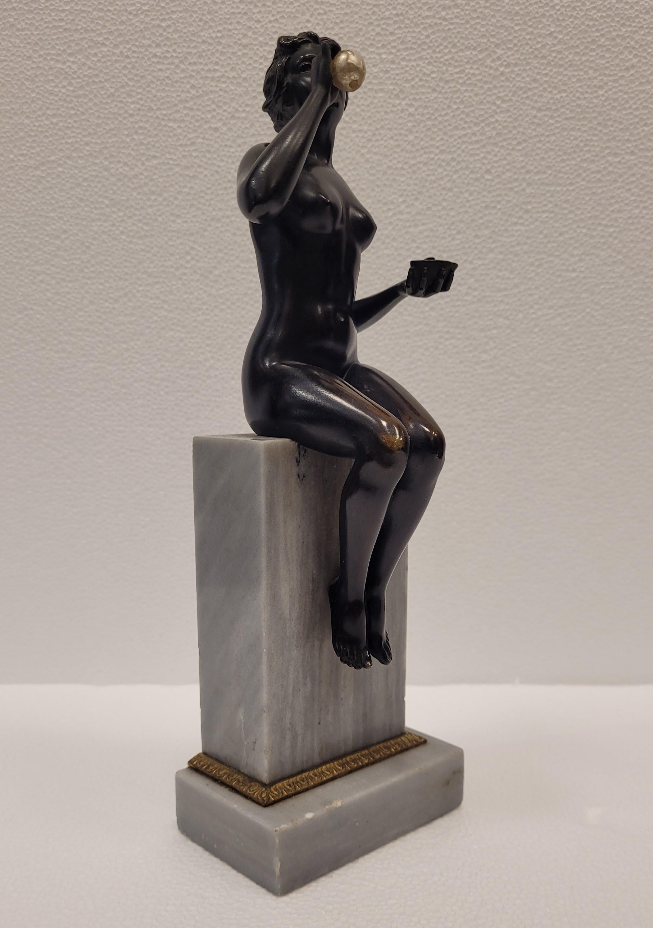 Art Nouveau German Bronze Sculpture Naked woman blowing bubbles For Sale 16