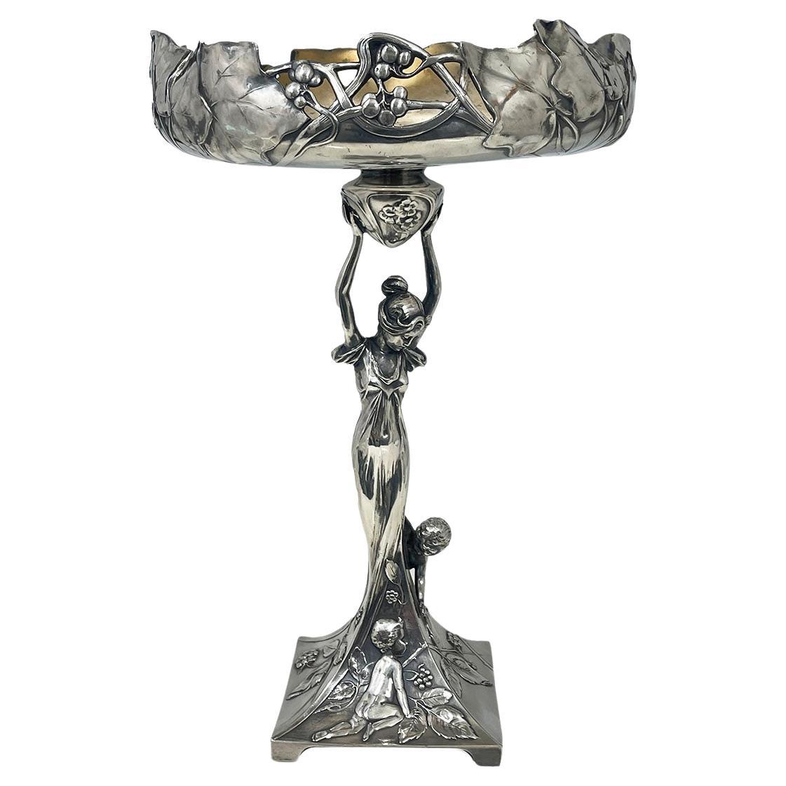 Centro de mesa Art Nouveau alemán de WMF, firmado, ca 1900