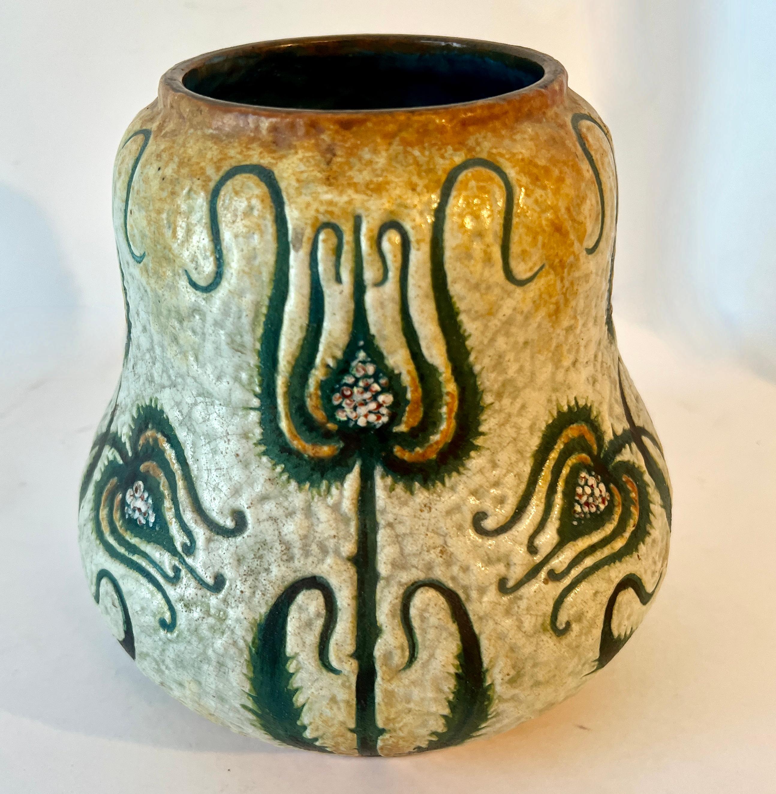 Jugendstil Deutsche Royal Bonn Distel Keramik Vase  (Handbemalt)