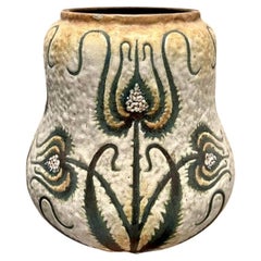 Antique Art Nouveau German Royal Bonn Thistle Pottery Vase 