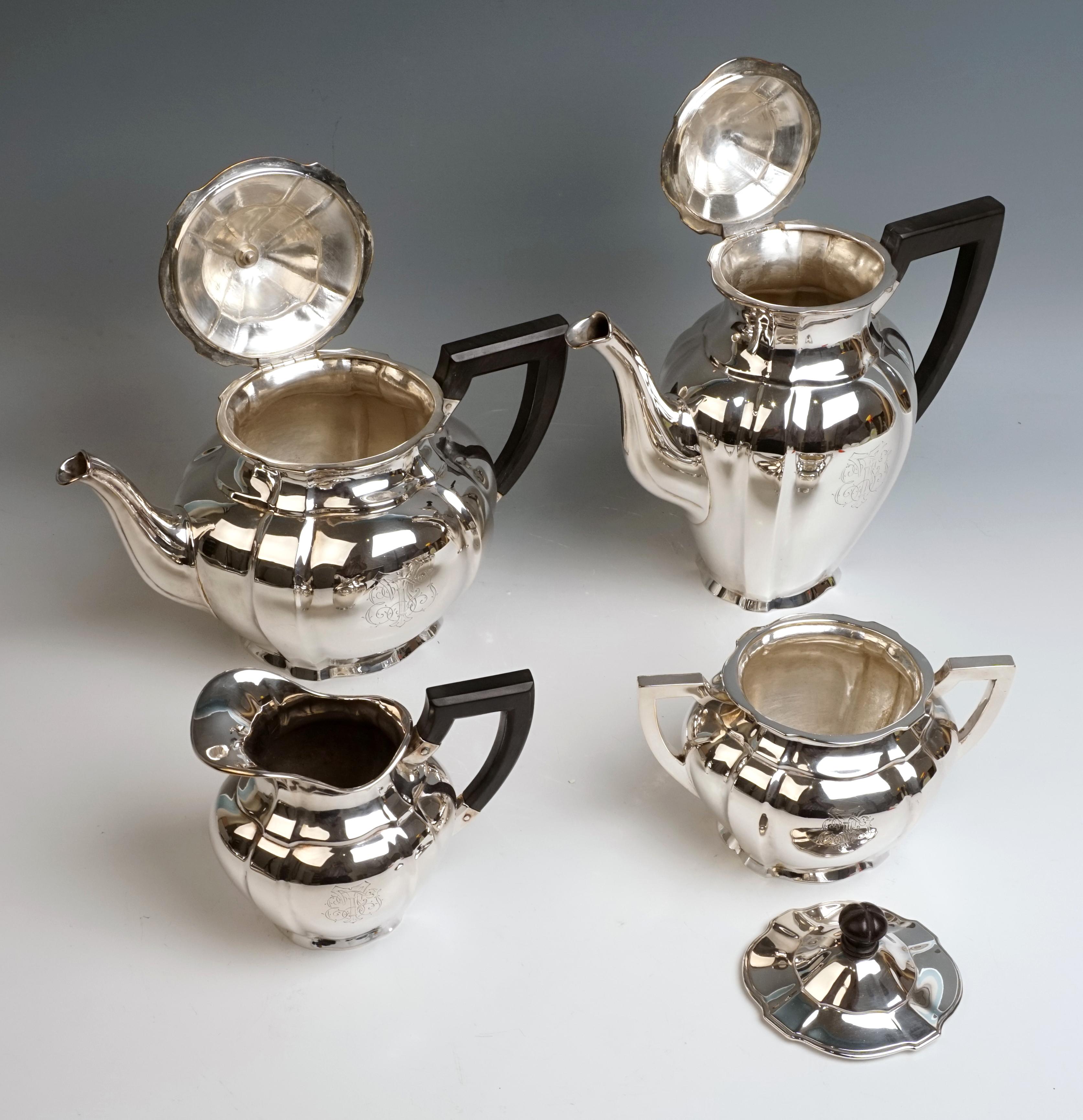Fait main Service à café et thé de 5 pièces Art Nouveau allemand par Weinranck & Schmidt Hanau  en vente
