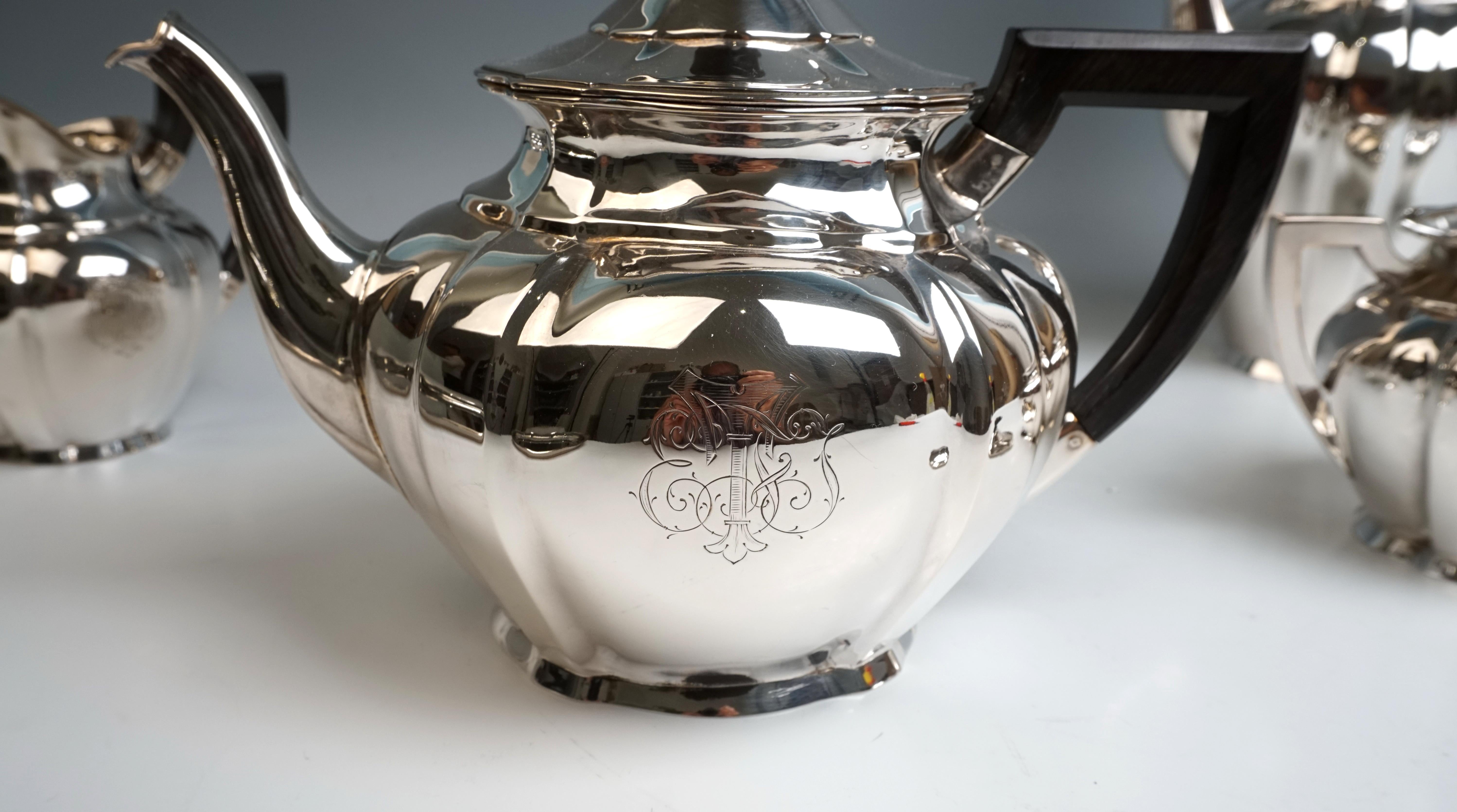 Hand-Crafted Art Nouveau German Silver 5-Piece Coffee & Tea Set by Weinranck & Schmidt Hanau  For Sale