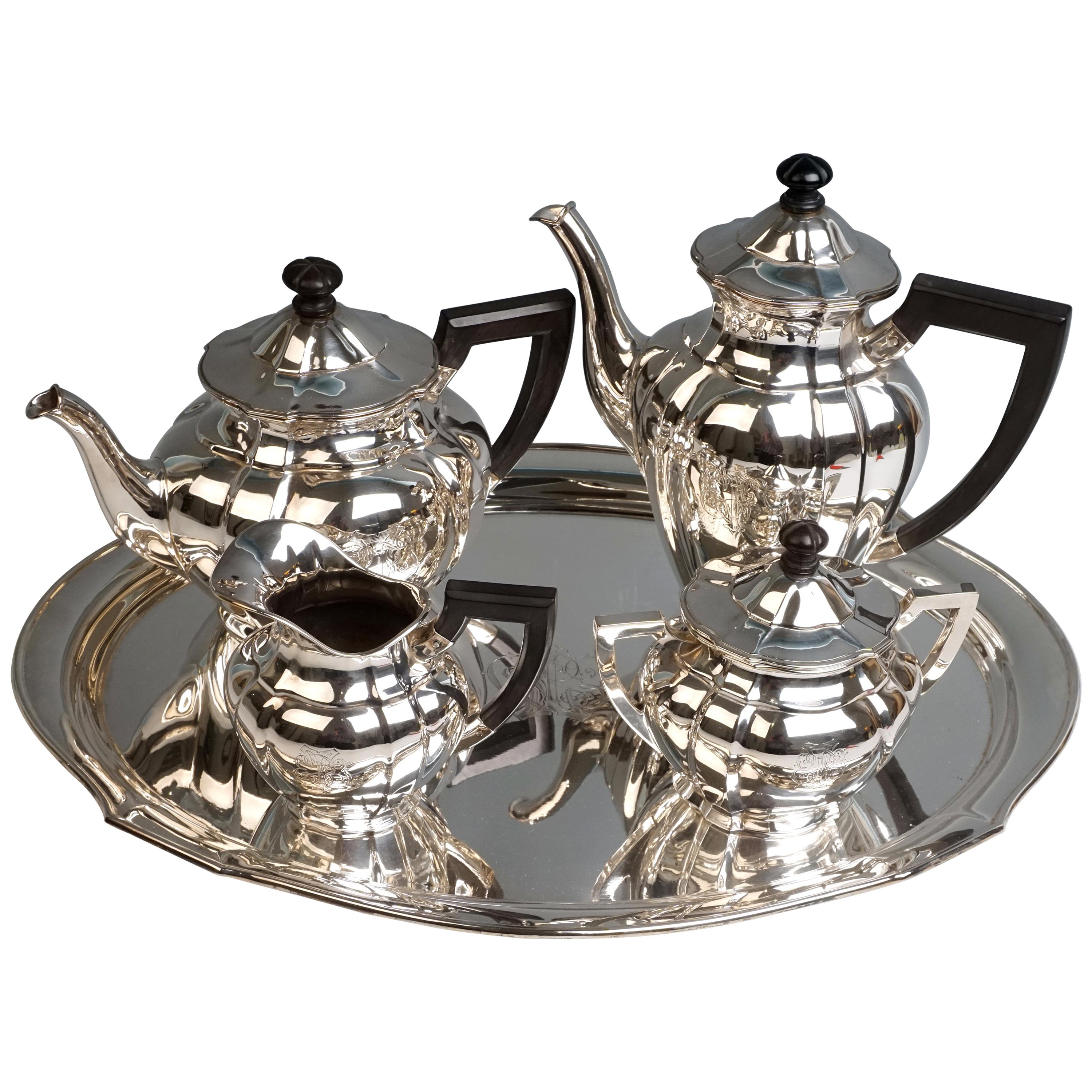 Art Nouveau German Silver 5-Piece Coffee & Tea Set by Weinranck & Schmidt Hanau 