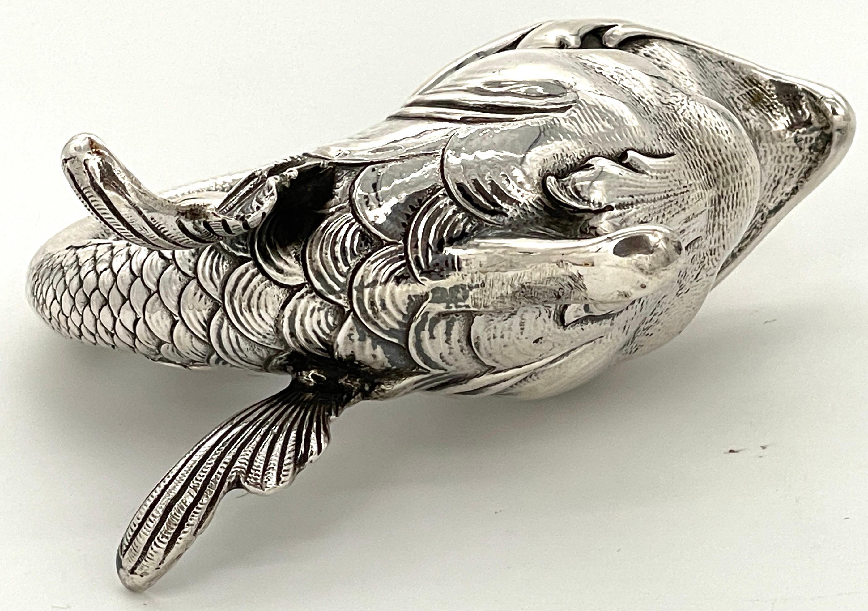 Art Nouveau German Sterling Fantasy Fish Motif Oil Lamp/Cigar Lighter For Sale 4