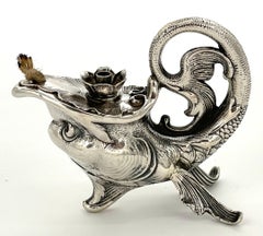 Art Nouveau German Sterling Fantasy Fish Motif Oil Lamp/Cigar Lighter
