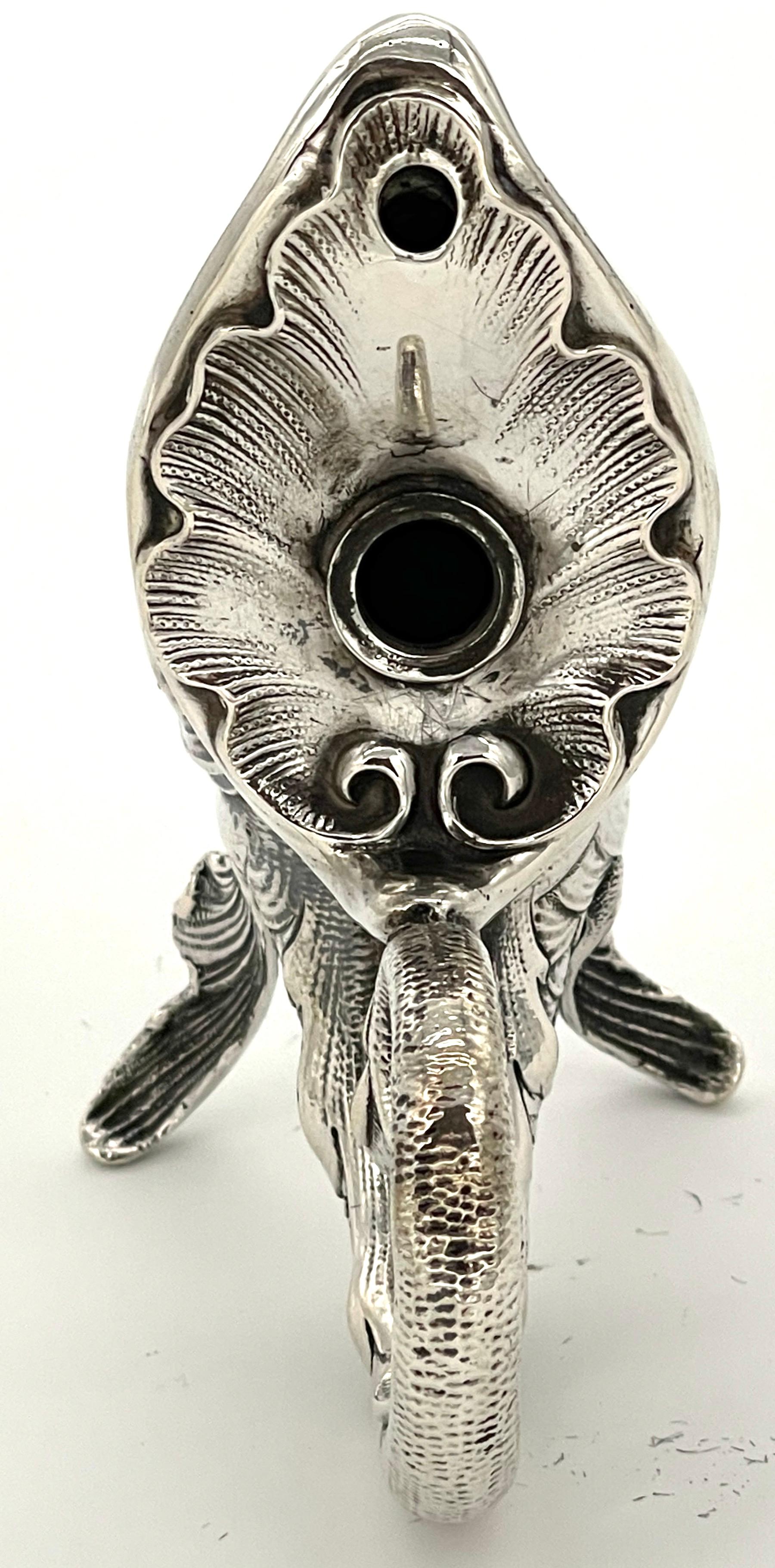 Art Nouveau German Sterling Fantasy Fish Motif Oil Lamp/Cigar Lighter In Good Condition For Sale In West Palm Beach, FL