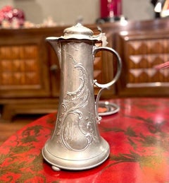 Art Nouveau German Tankard Floral Motif Pewter Kayserzinn , Initials , Marks