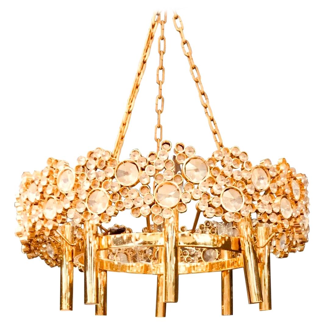 Art Nouveau Gilded Brass and Glass Eight-Light Chandelier