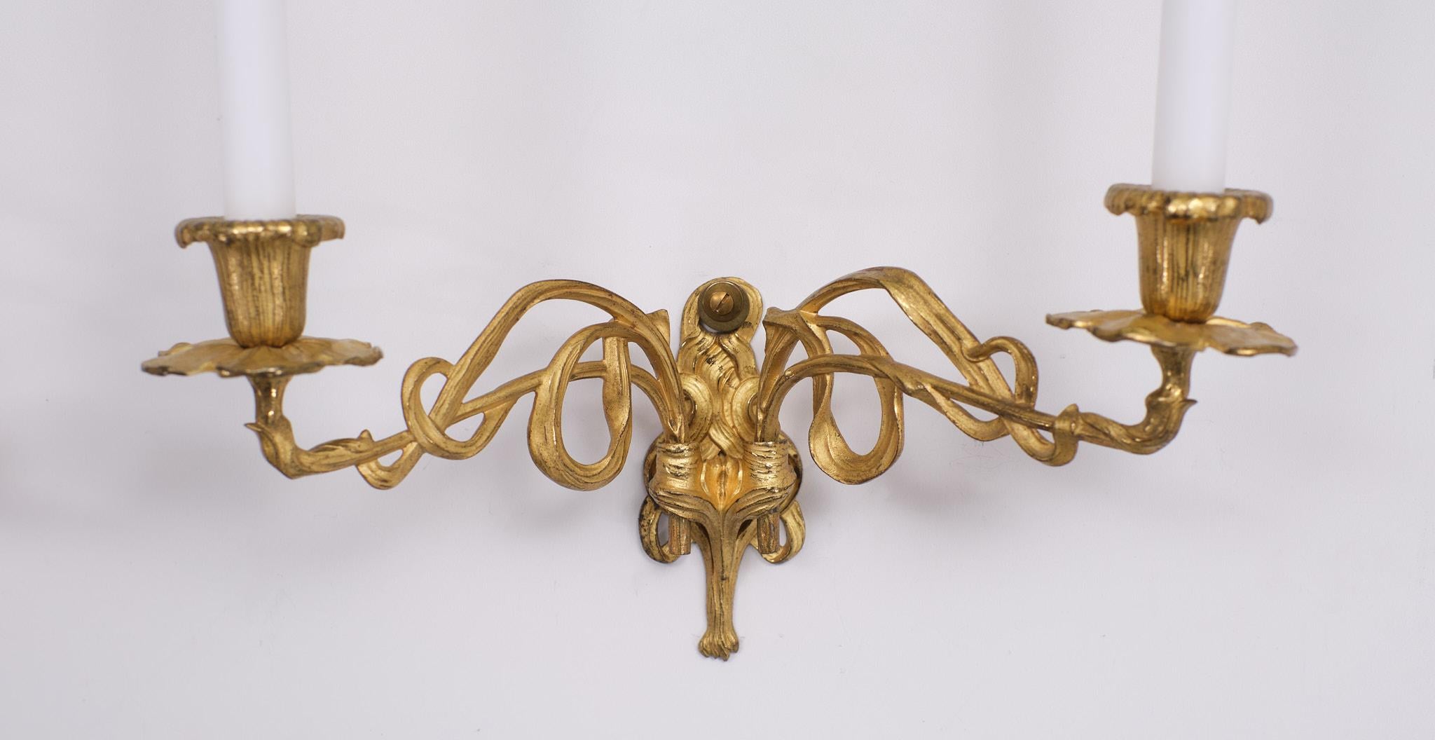 French Art Nouveau Gilded Bronze Candle Sconces E Muller Paris