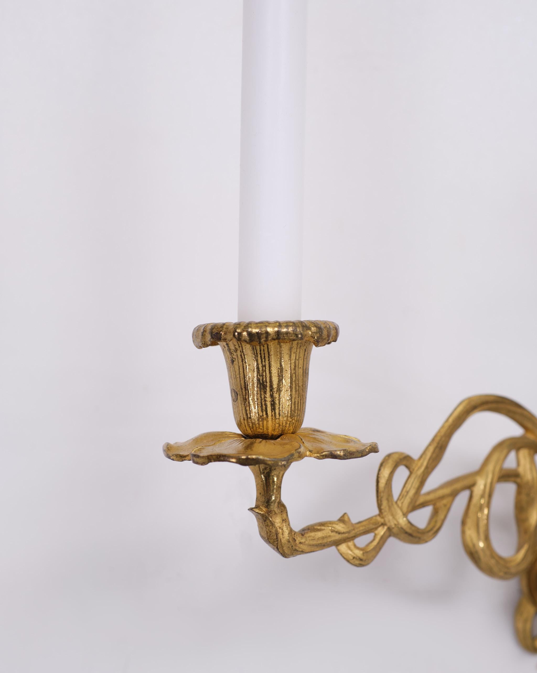 Art Nouveau Gilded Bronze Candle Sconces E Muller Paris In Good Condition In Den Haag, NL