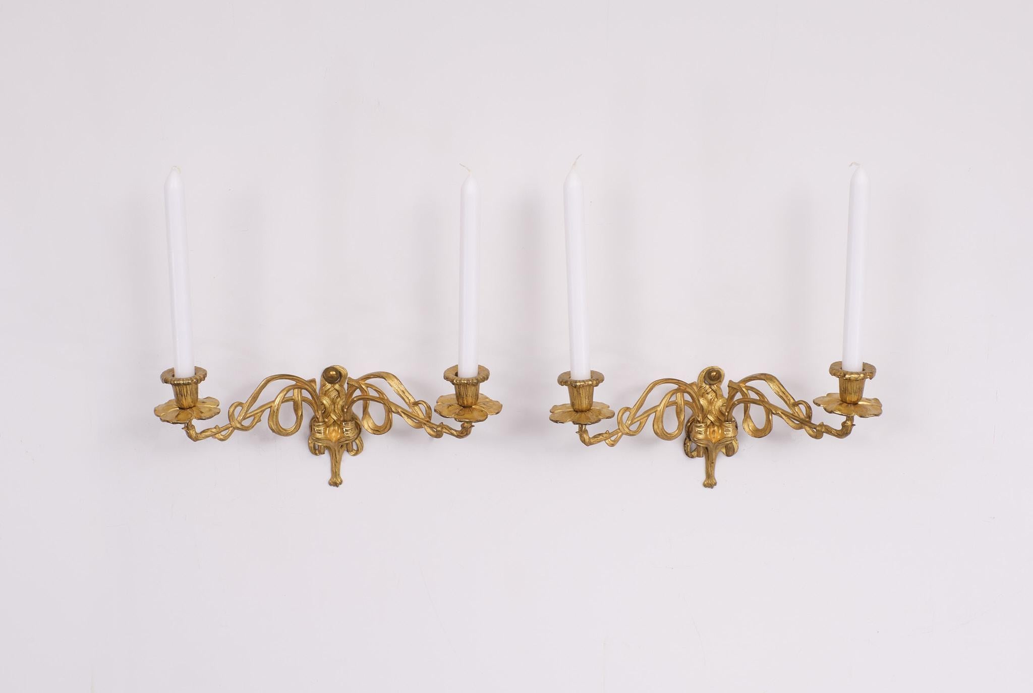 Art Nouveau Gilded Bronze Candle Sconces E Muller Paris 2