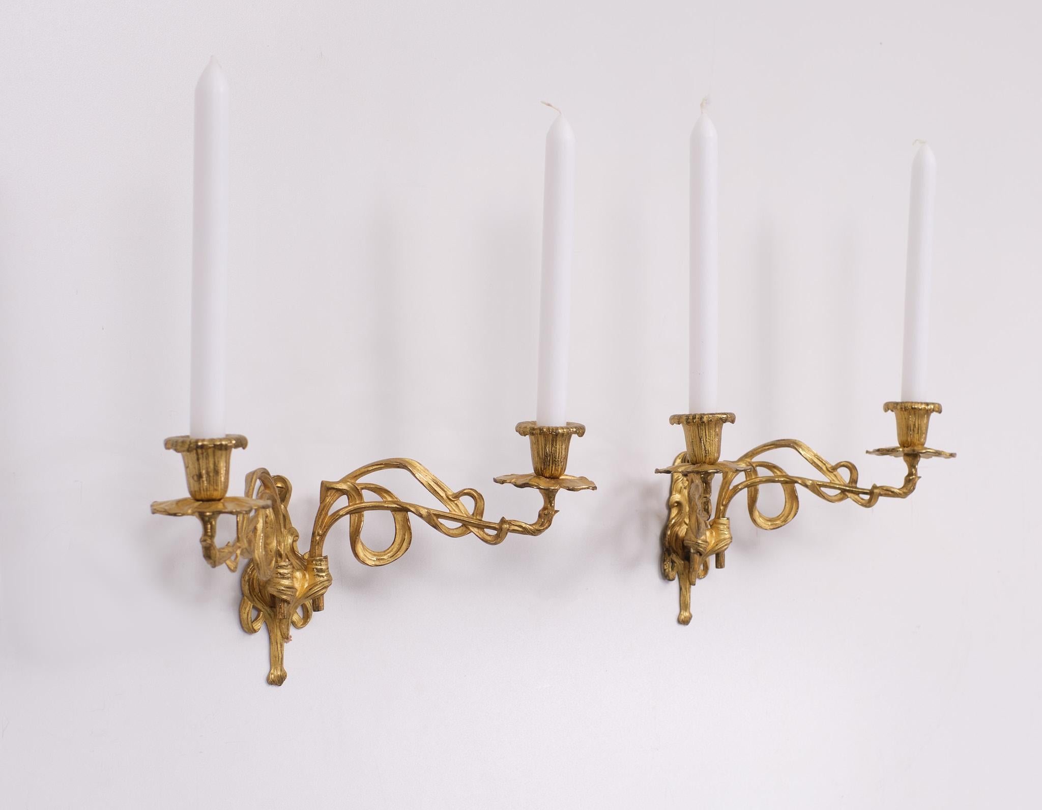 Art Nouveau Gilded Bronze Candle Sconces E Muller Paris 4