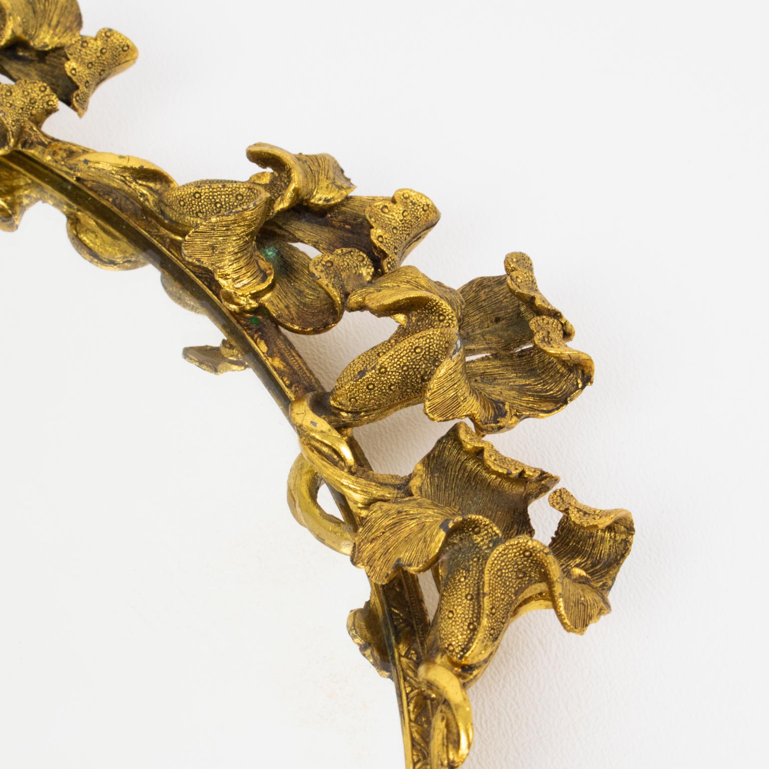 Jugendstil-Serviertablett aus vergoldeter Bronze mit Irisblumen, Frankreich 1910er Jahre im Angebot 3