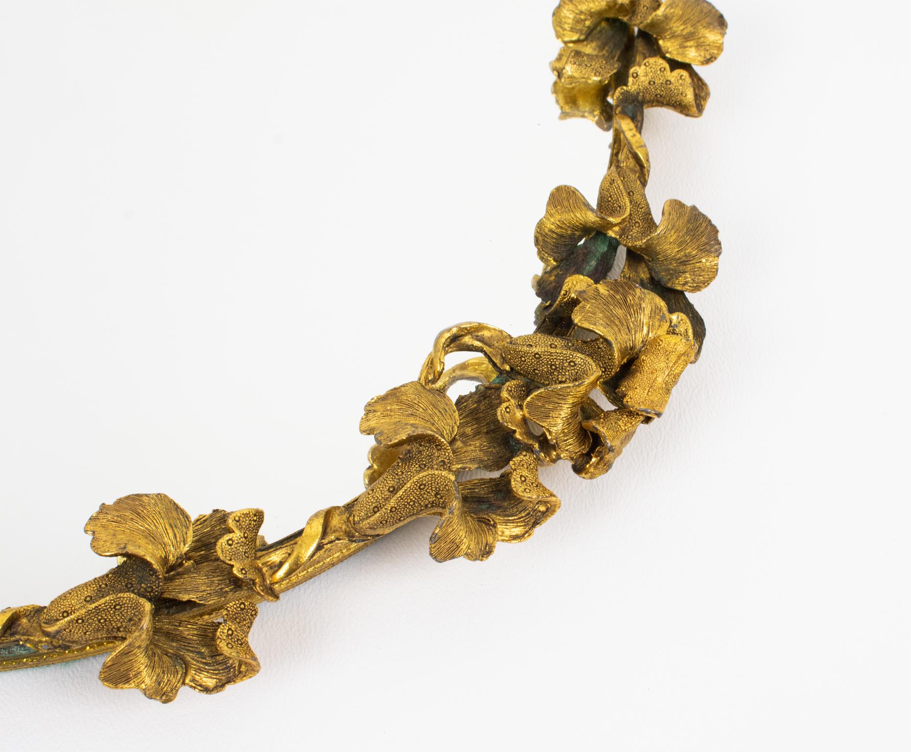 Jugendstil-Serviertablett aus vergoldeter Bronze mit Irisblumen, Frankreich 1910er Jahre im Angebot 1