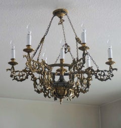 Art Nouveau Gilt and Patinated Bronze Seven-Light Chandelier, France, 1920-1929