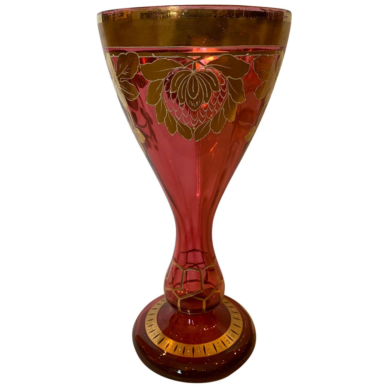 Art Nouveau Gilt and Ruby Glass Vase, circa 1900 For Sale