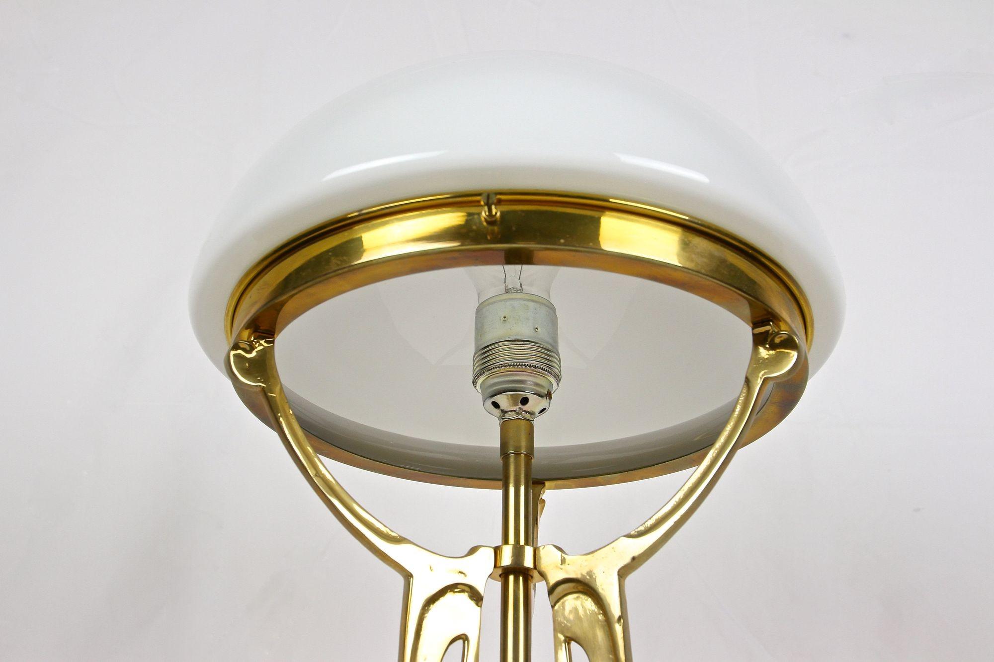 Art Nouveau Gilt Brass Table Lamp With White Glass Lampshade, Austria ca. 1910 7