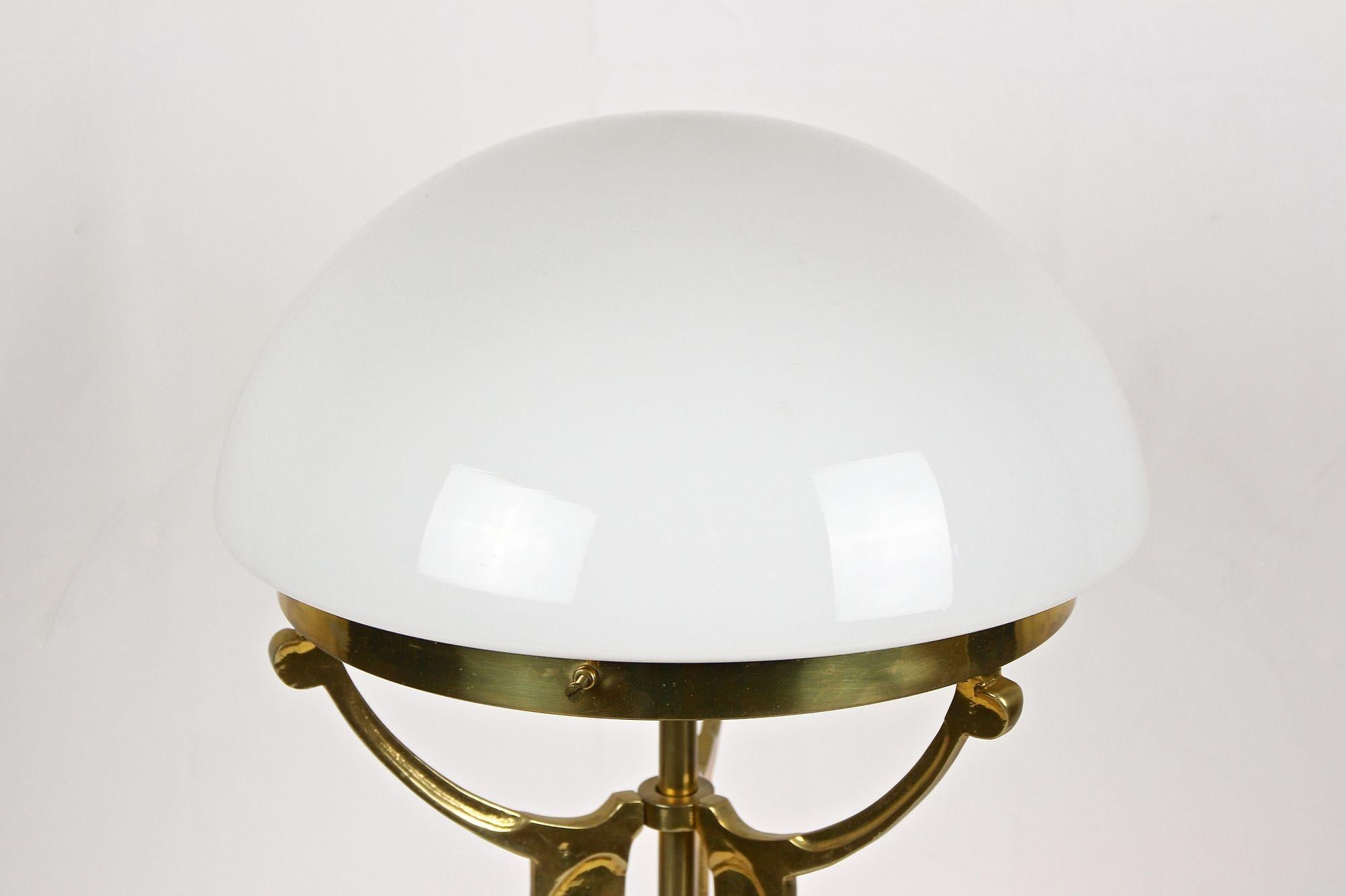 Art Nouveau Gilt Brass Table Lamp With White Glass Lampshade, Austria ca. 1910 10