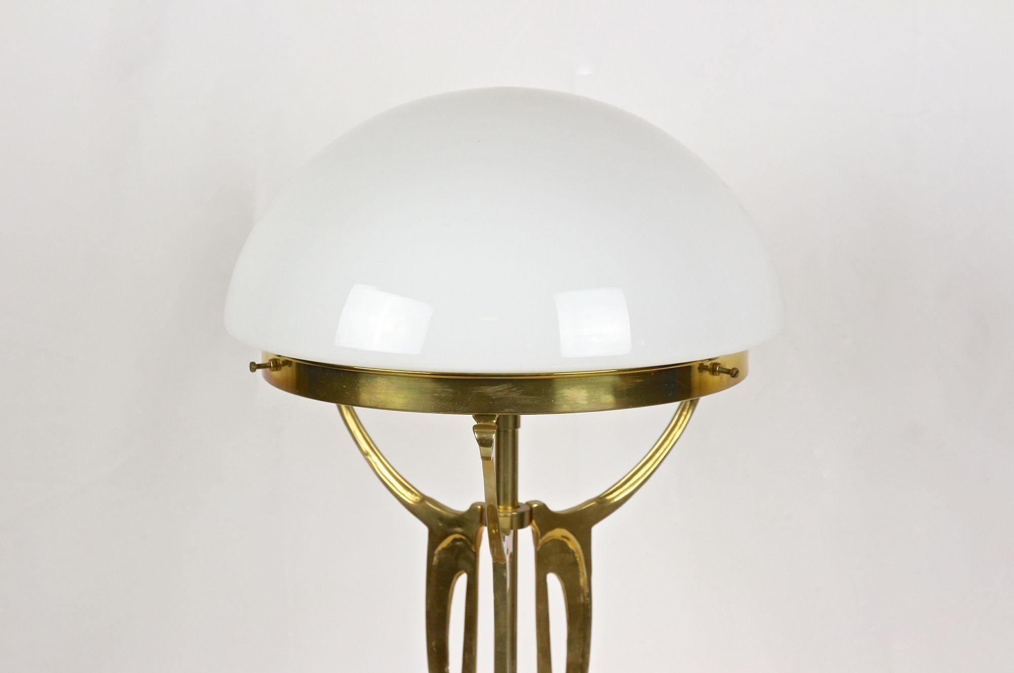 Art Nouveau Gilt Brass Table Lamp With White Glass Lampshade, Austria ca. 1910 3