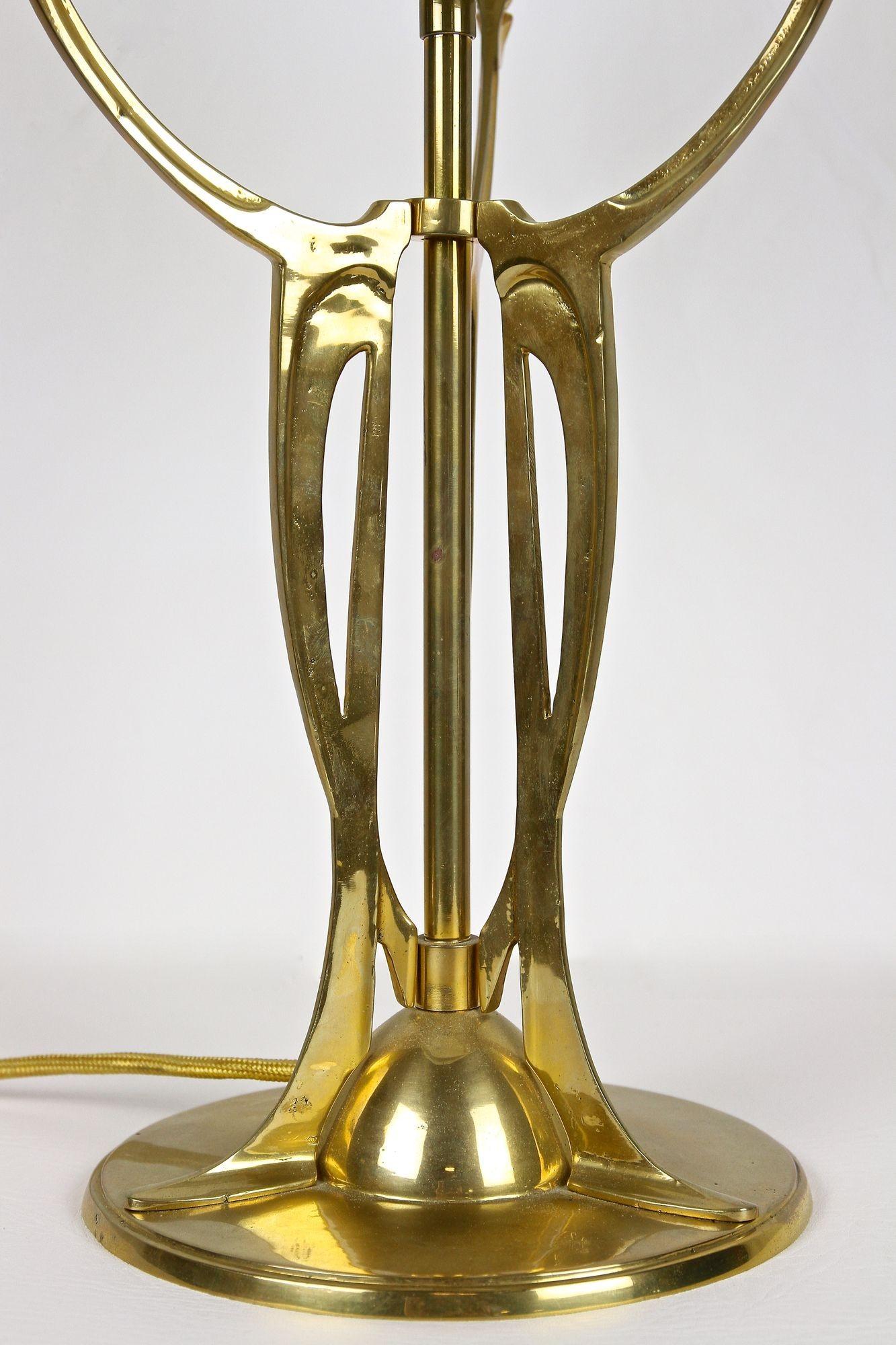 Art Nouveau Gilt Brass Table Lamp With White Glass Lampshade, Austria ca. 1910 4