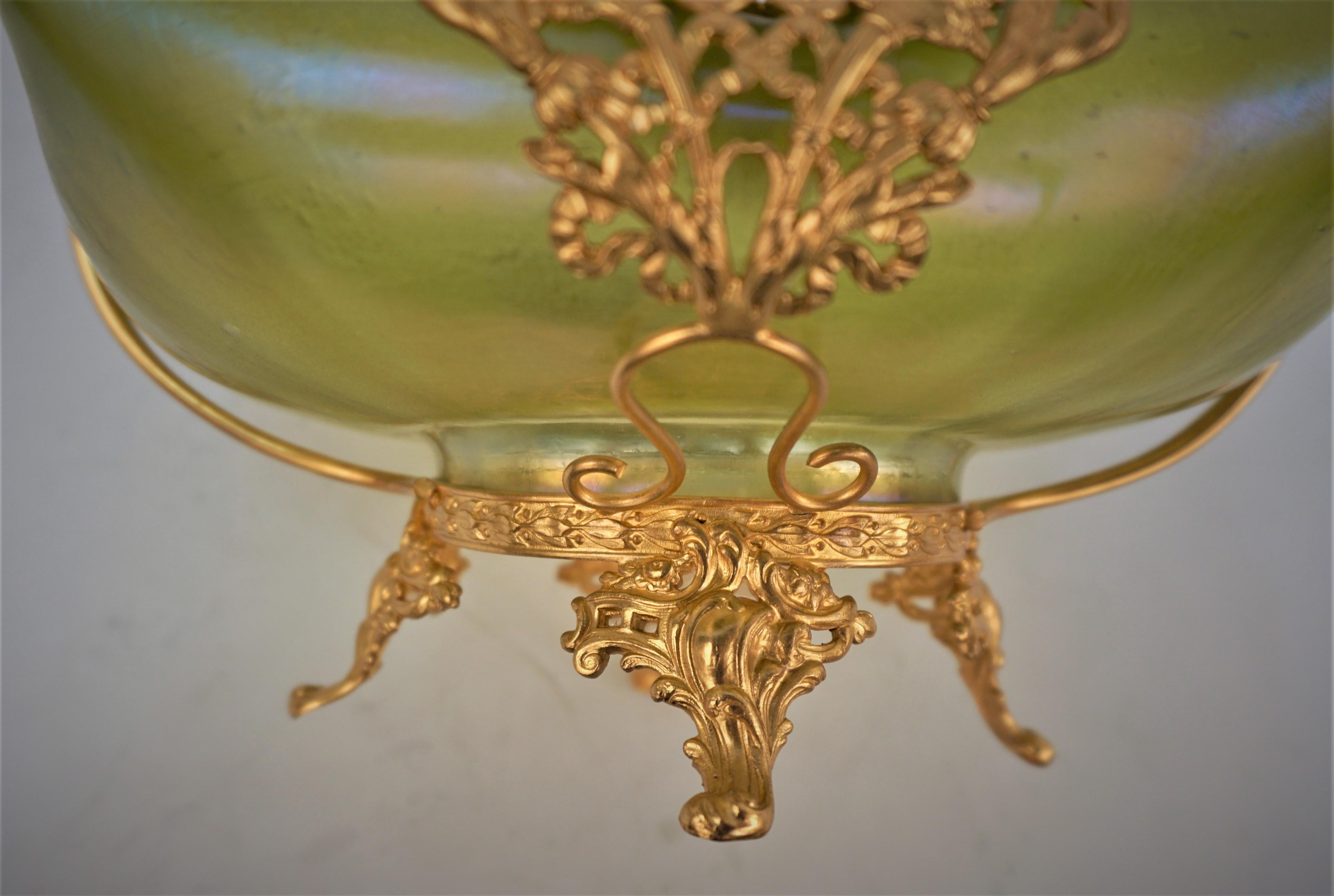 Art Nouveau Gilt Bronze and Art Glass Bowl In Good Condition For Sale In Fairfax, VA