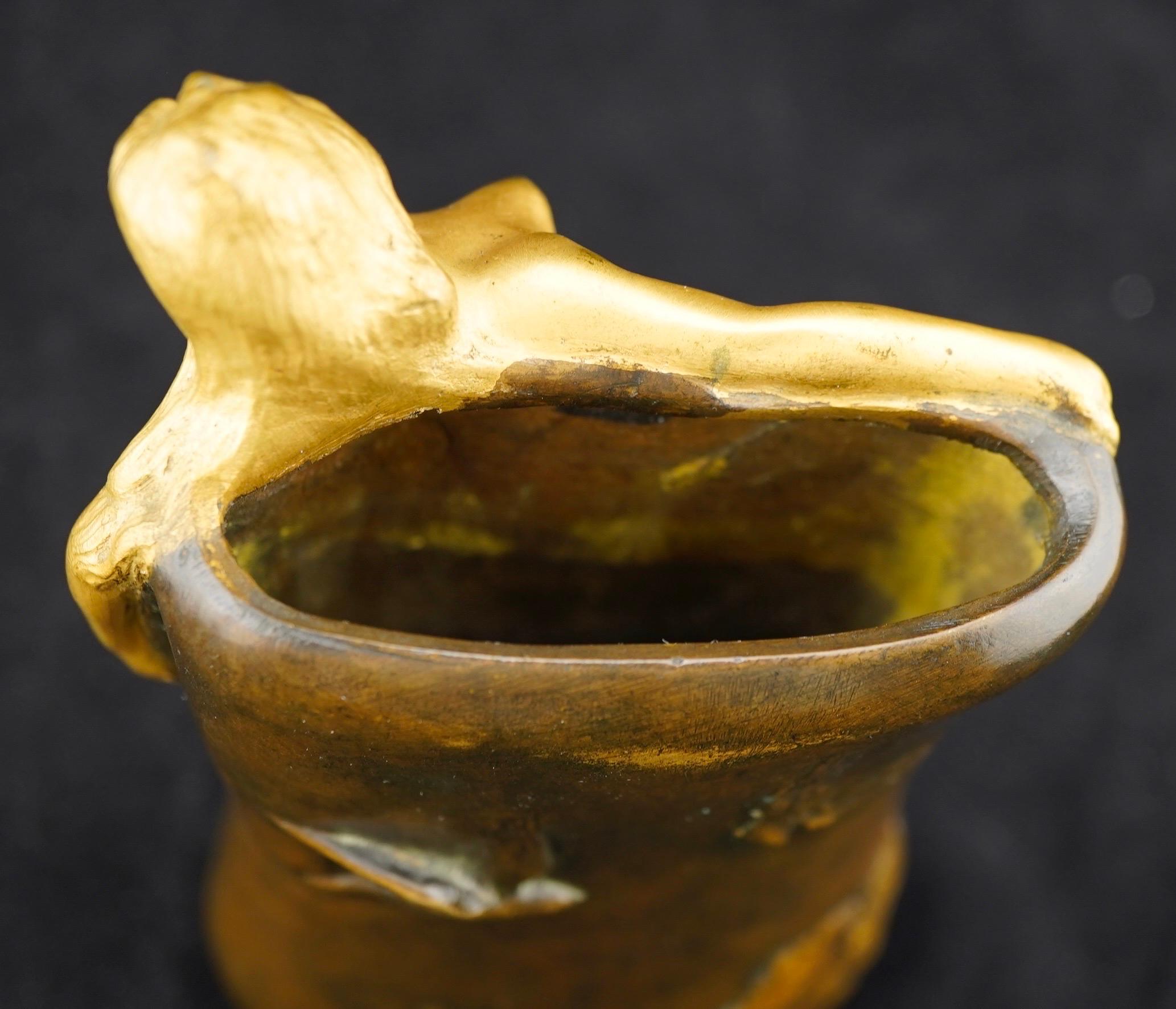 French Art Nouveau Gilt and Patinated Bronze Nude  Figure Bud Vase by Charle Korschann. For Sale