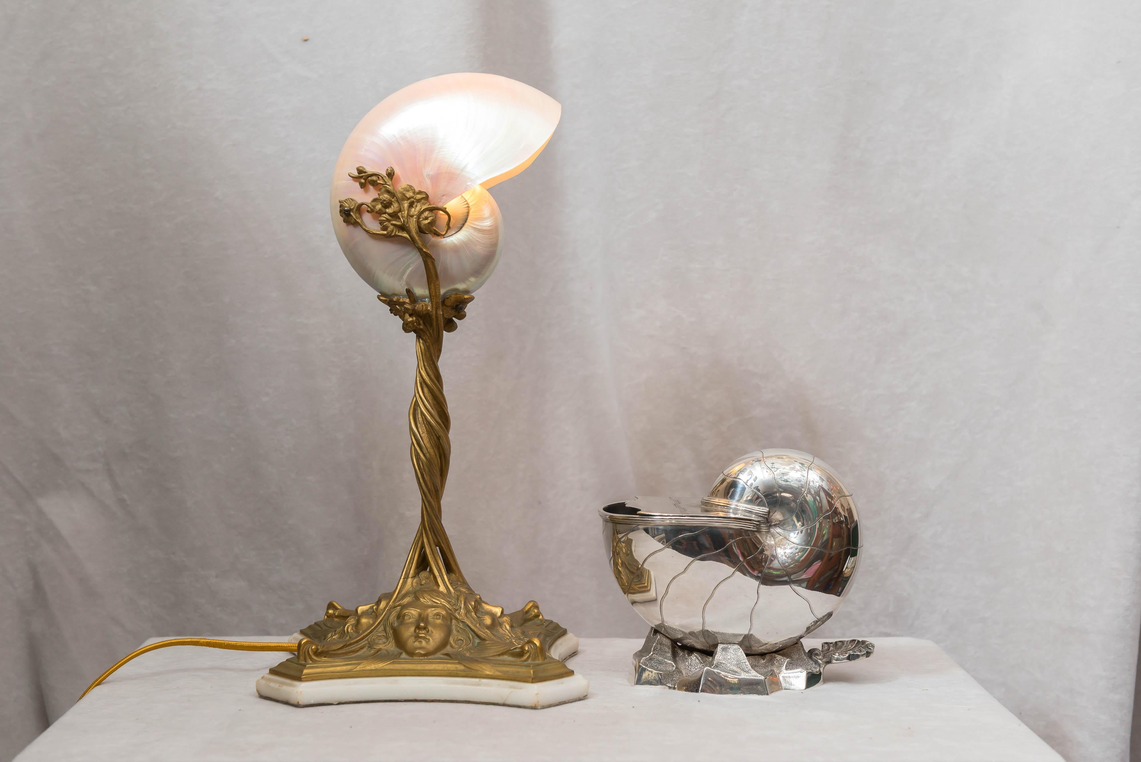 Art Nouveau Gilt Bronze and Shell Table Lamp, circa 1900 6