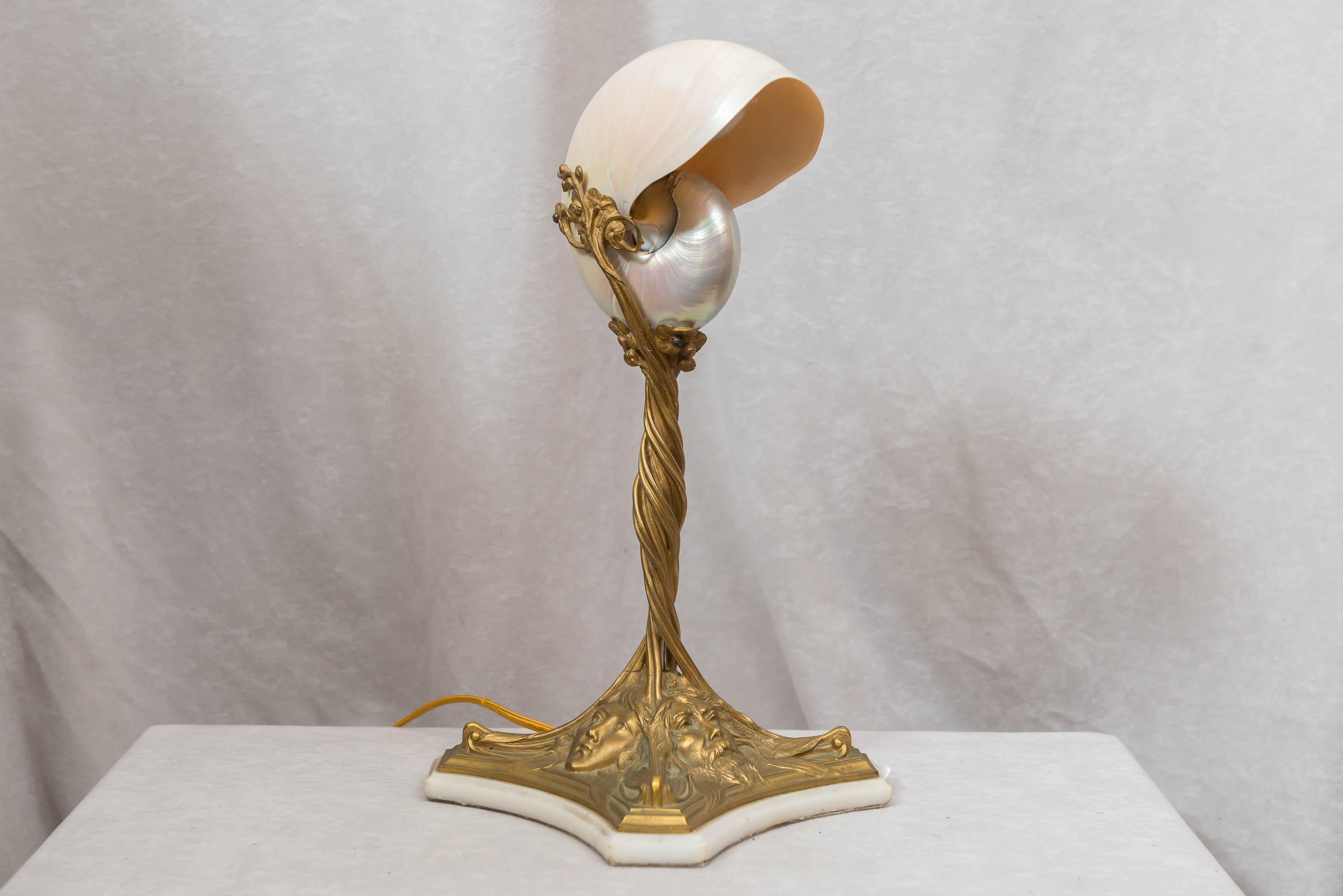 French Art Nouveau Gilt Bronze and Shell Table Lamp, circa 1900