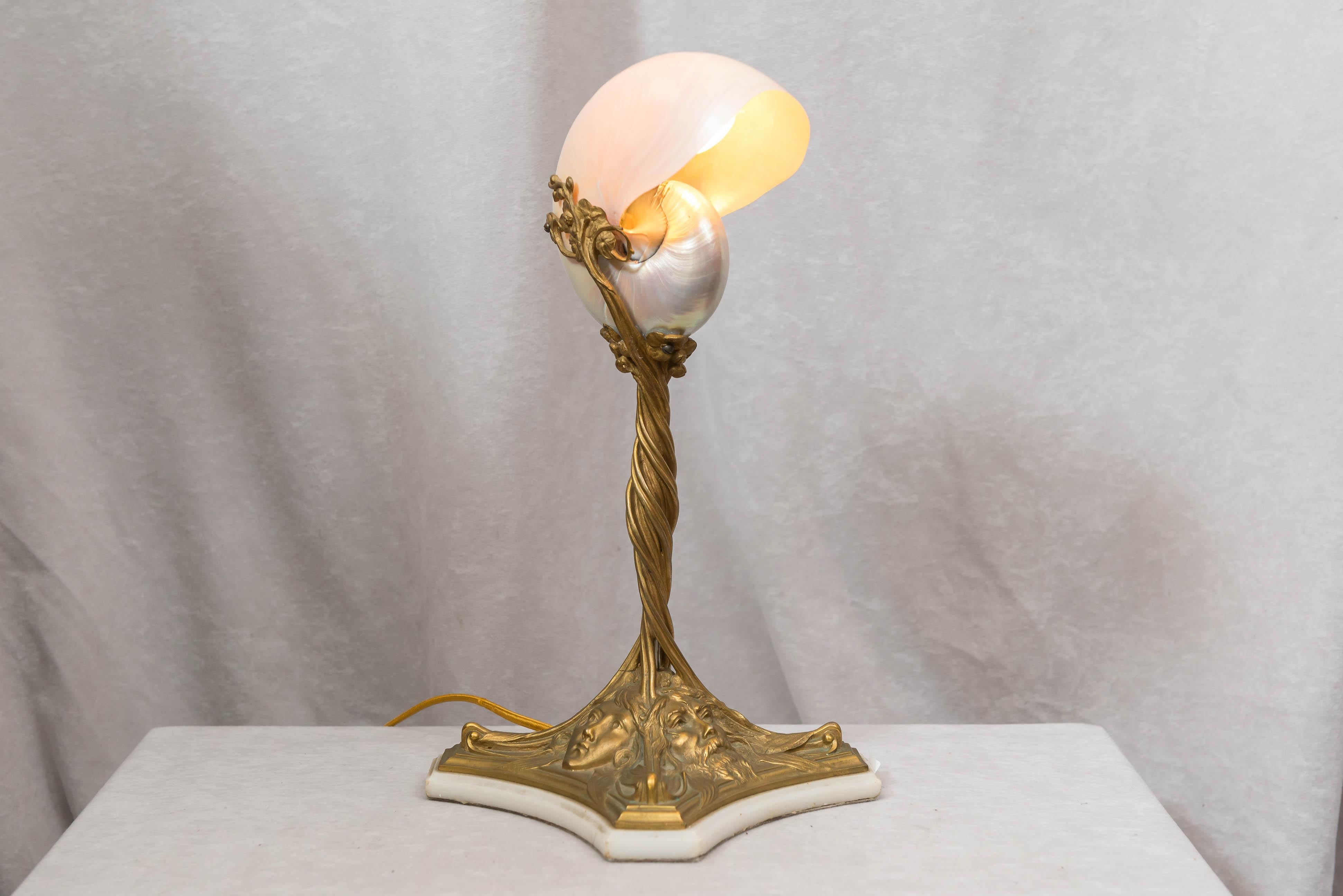 Art Nouveau Gilt Bronze and Shell Table Lamp, circa 1900 In Excellent Condition In Petaluma, CA