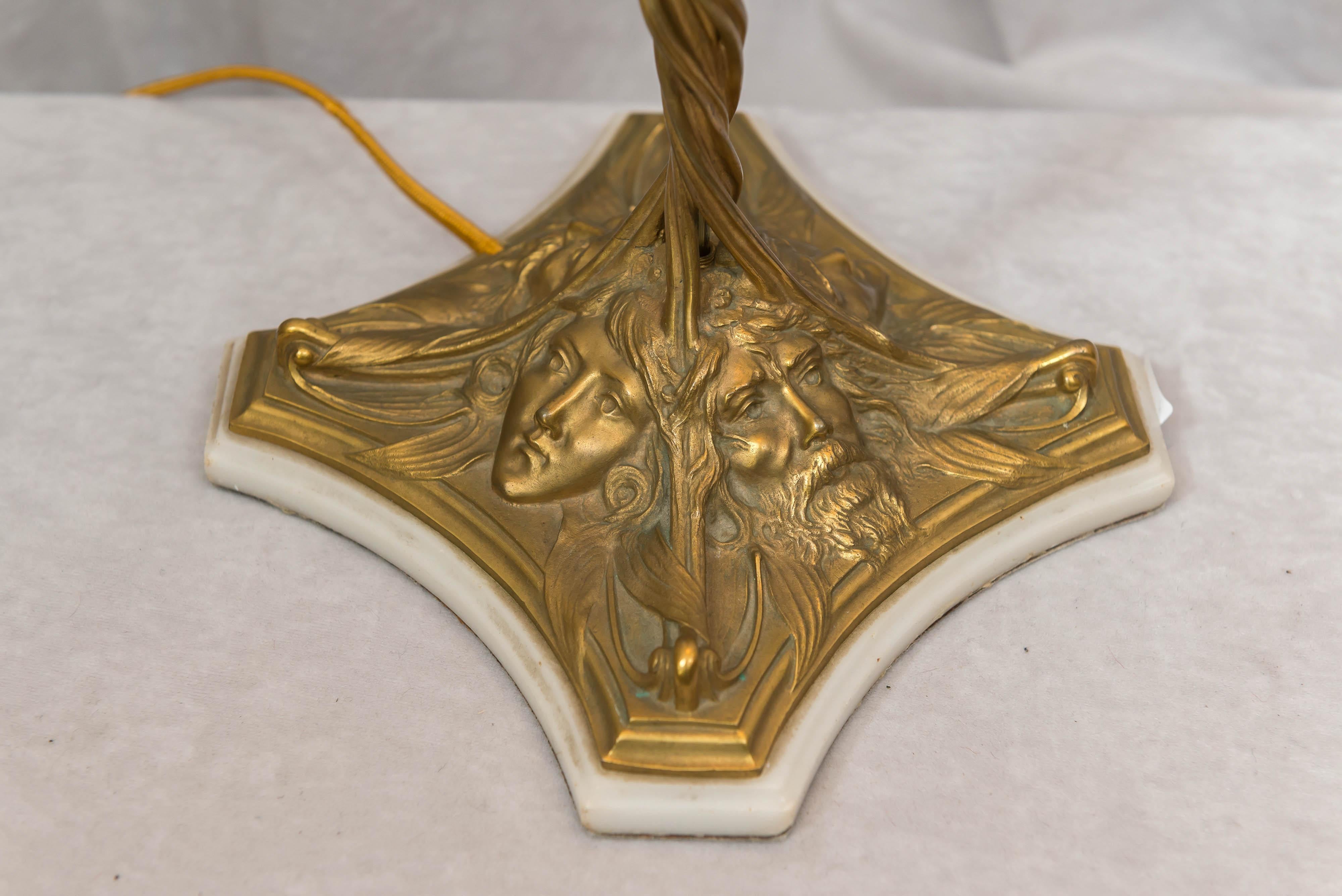 Early 20th Century Art Nouveau Gilt Bronze and Shell Table Lamp, circa 1900