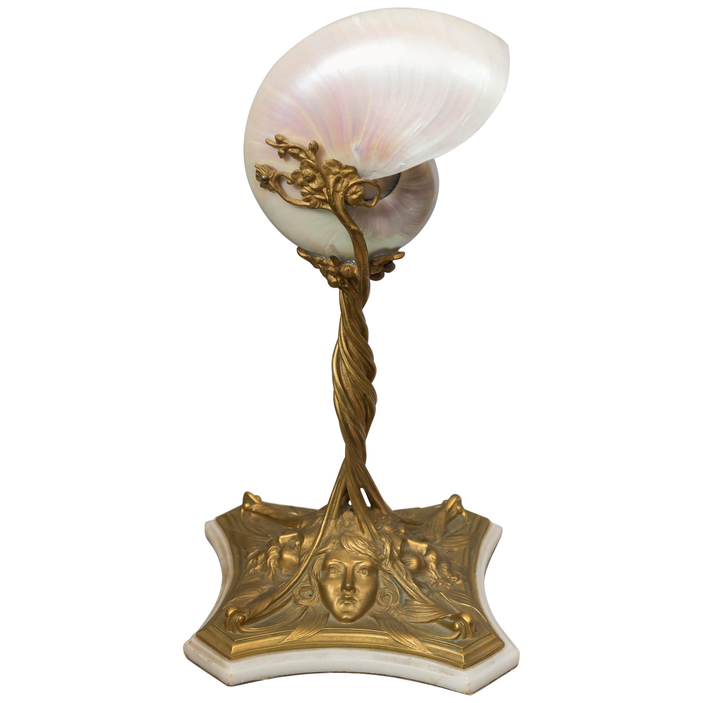 Art Nouveau Gilt Bronze and Shell Table Lamp, circa 1900
