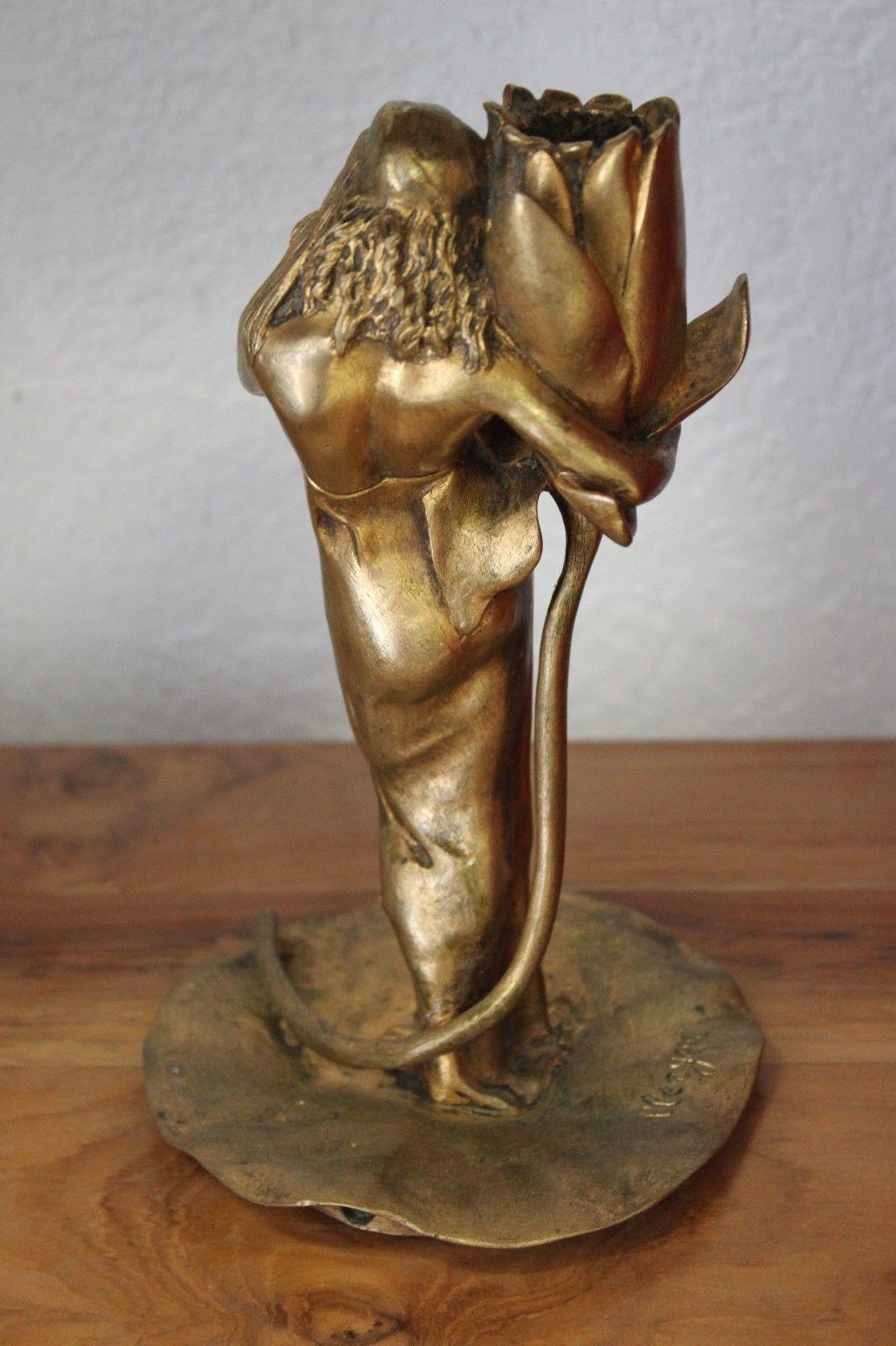 French Art Nouveau Gilt Bronze Candlestick by Clergon For Sale