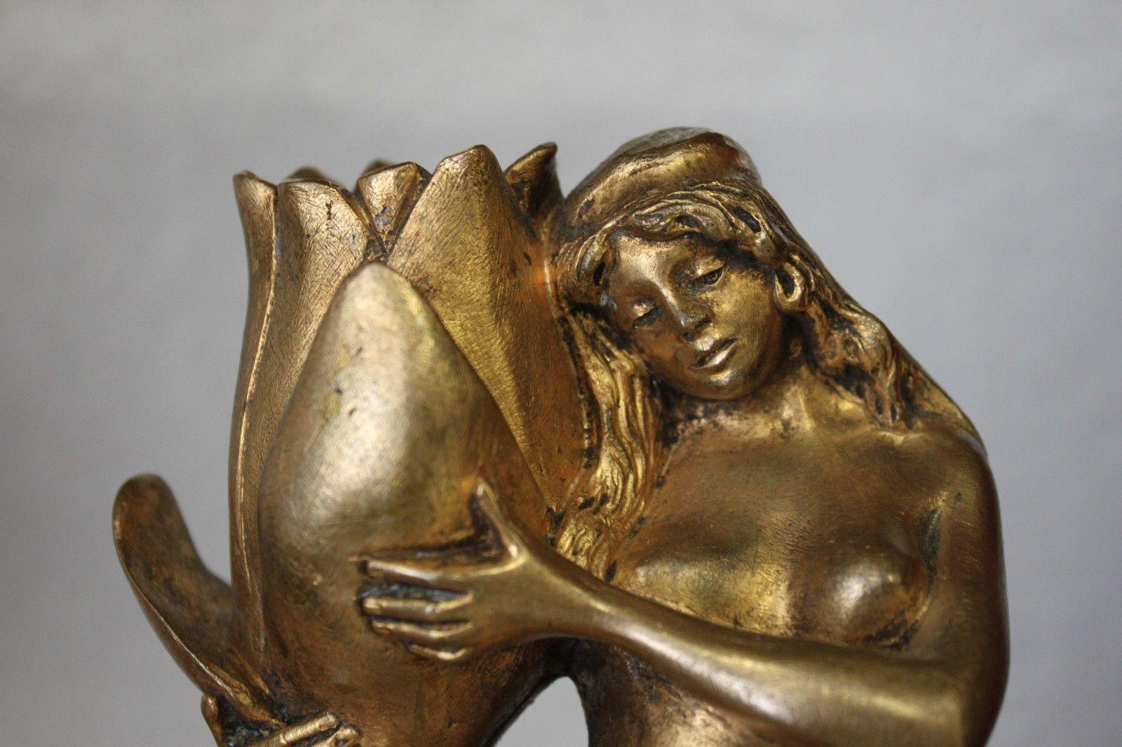 20th Century Art Nouveau Gilt Bronze Candlestick by Clergon For Sale