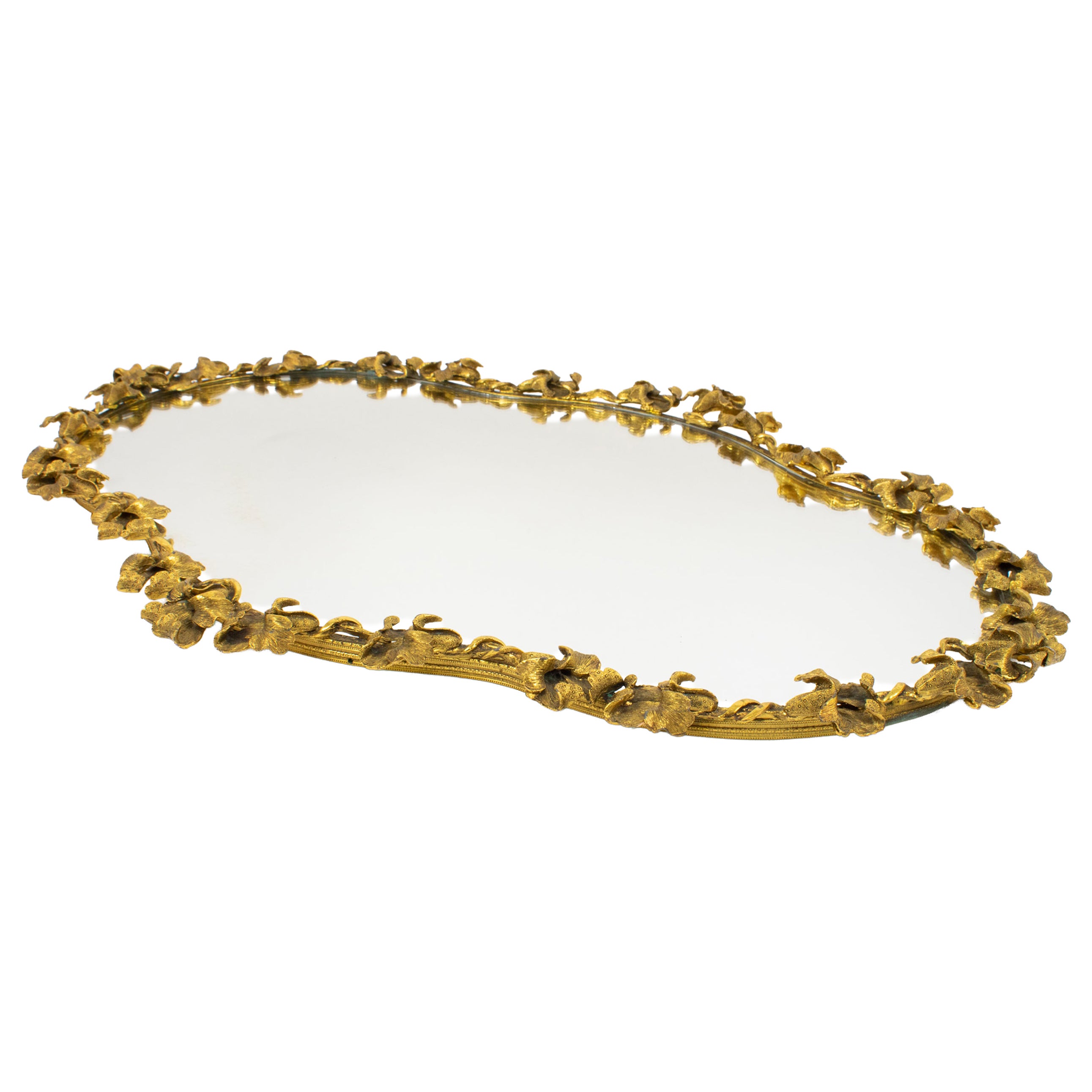 Centre de table Art Nouveau en bronze doré avec motif de fleur d
iris, vers 1910