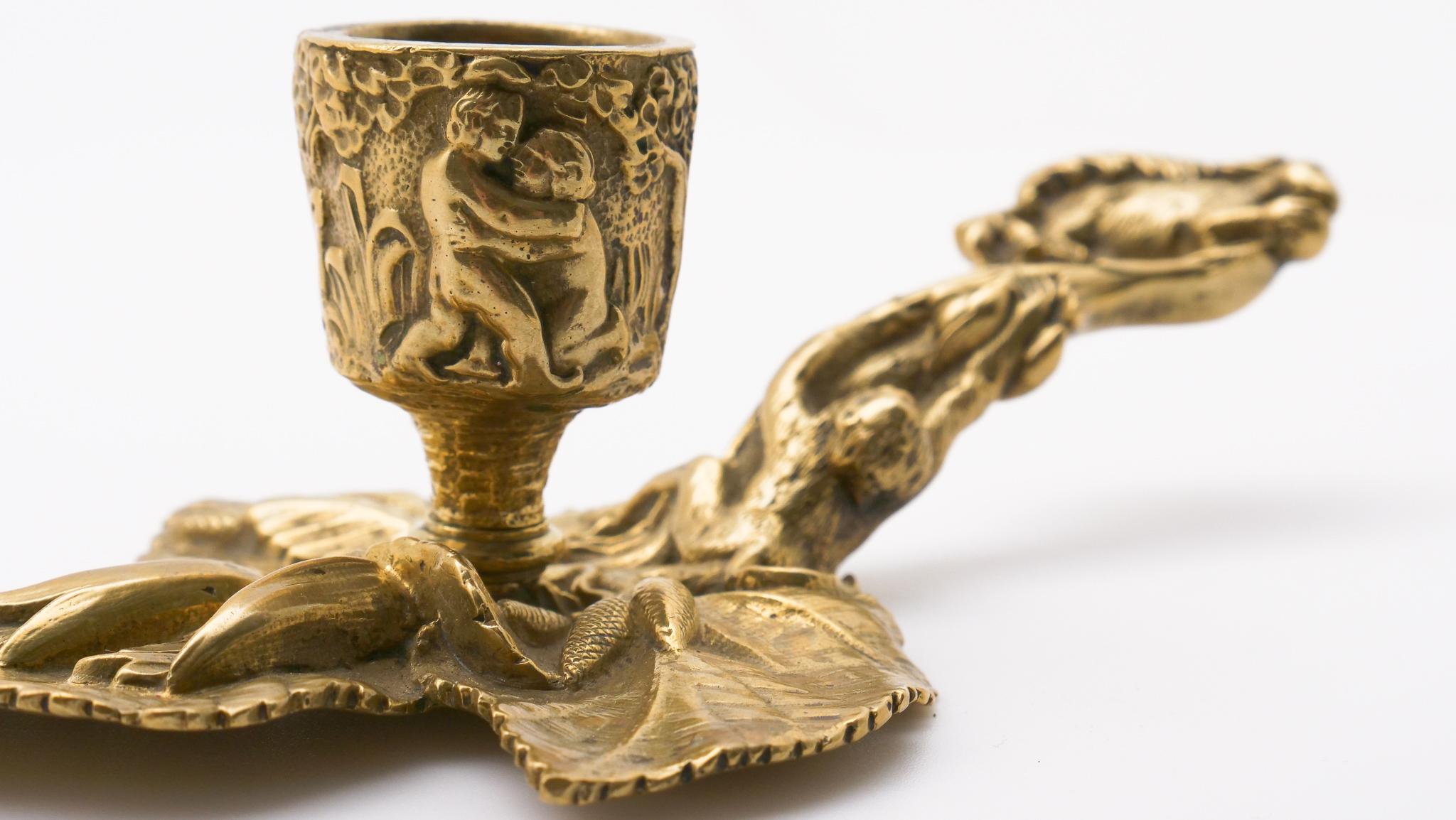 Art Nouveau Gilt Bronze Chamberstick or Candlestick In Good Condition In New York, NY