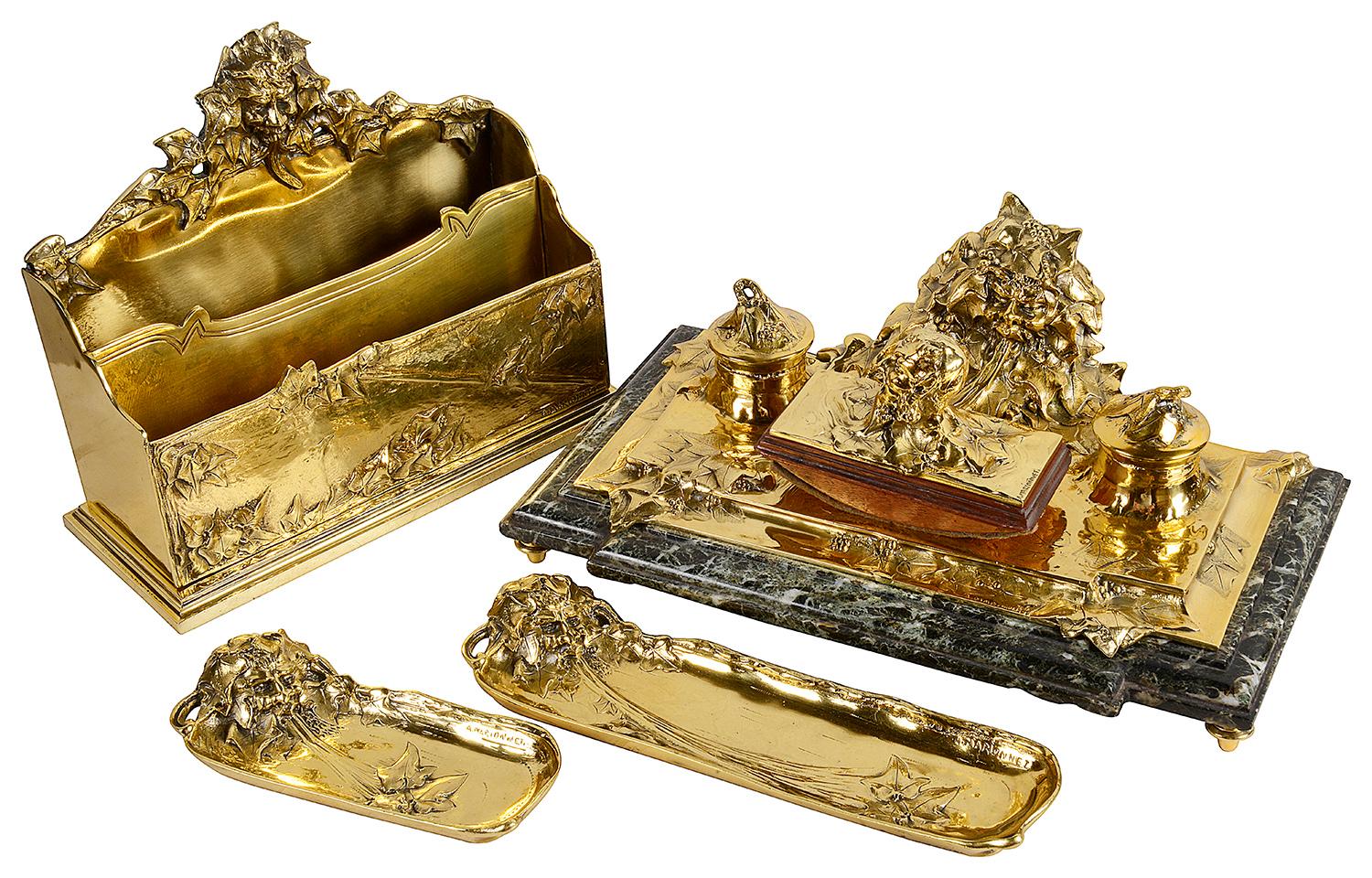 Ensemble de bureau Art Nouveau en bronze doré par Albert Marionnet en vente 2