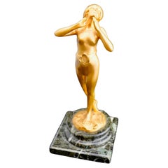 Art Nouveau Gilt Bronze Female Nude Statue by Georges Flamand.