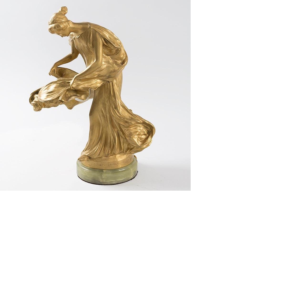 French Art Nouveau Gilt Bronze Figural Lamp by Laporte-Blairsy