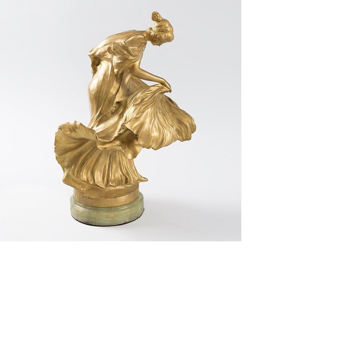 Early 20th Century Art Nouveau Gilt Bronze Figural Lamp by Laporte-Blairsy