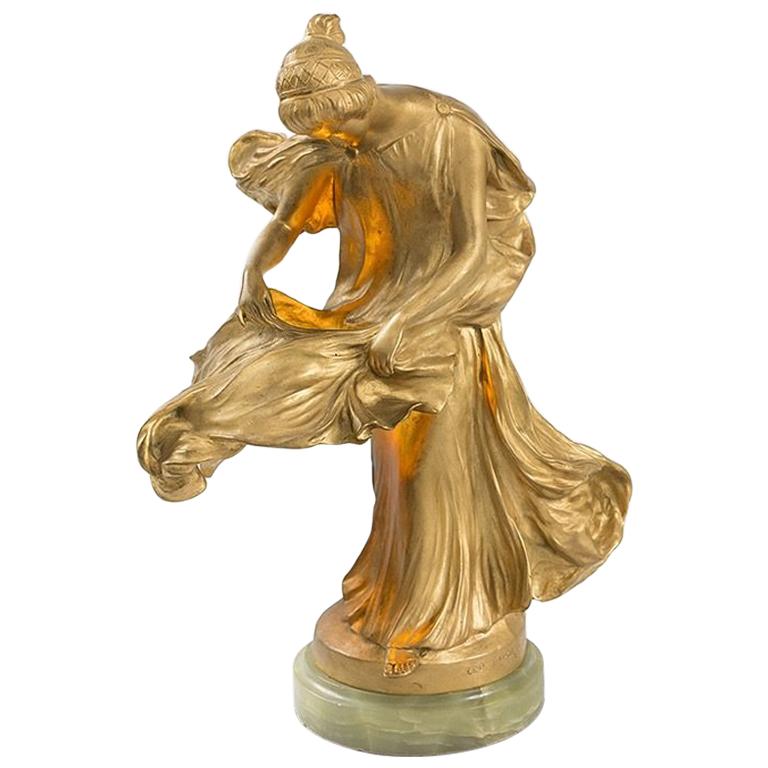 Art Nouveau Gilt Bronze Figural Lamp by Laporte-Blairsy