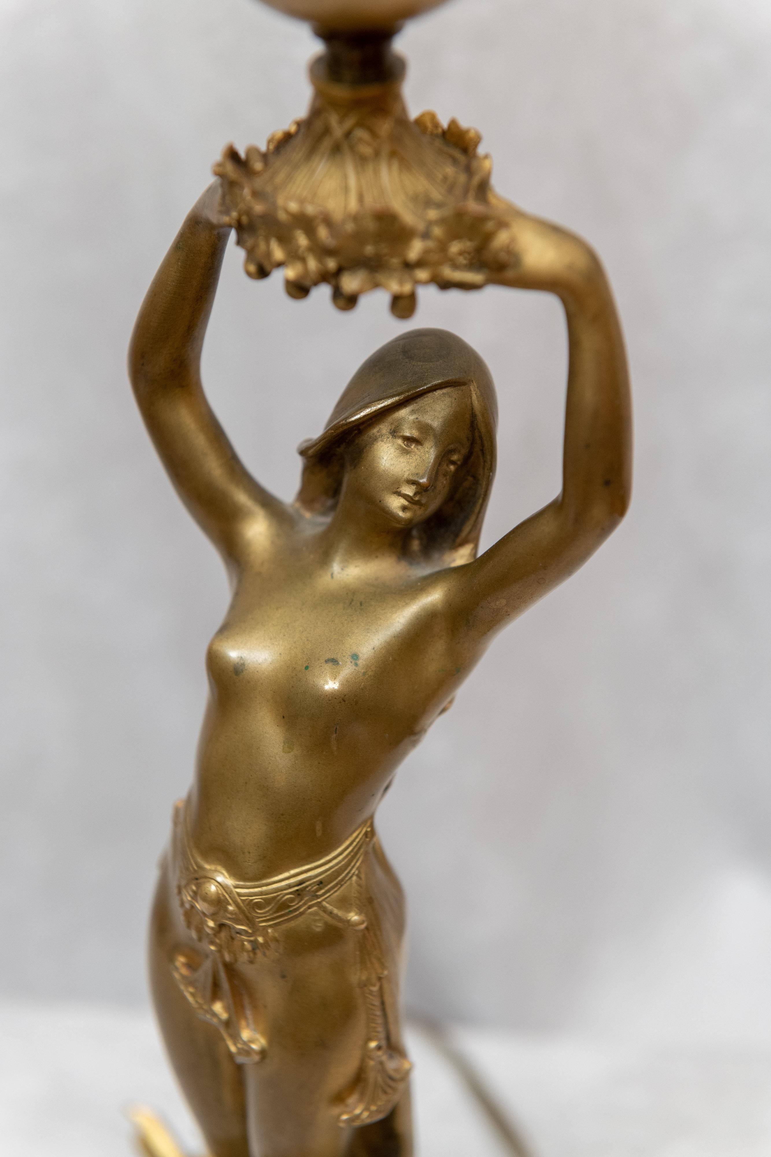 Art Nouveau Gilt Bronze Figural Lamp, French, Signed A. Fery, circa 1900 In Good Condition In Petaluma, CA