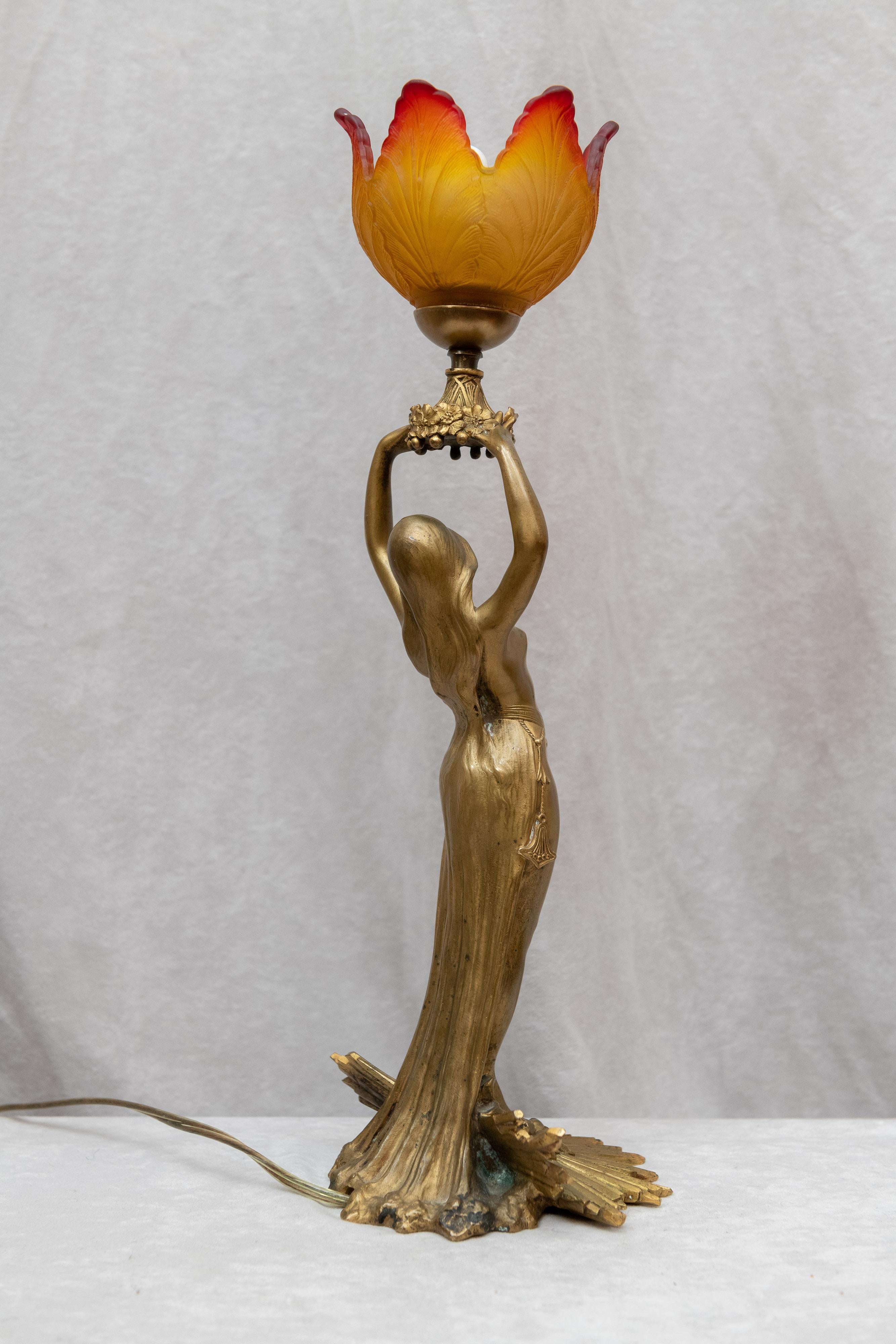 Art Nouveau Gilt Bronze Figural Lamp, French, Signed A. Fery, circa 1900 2